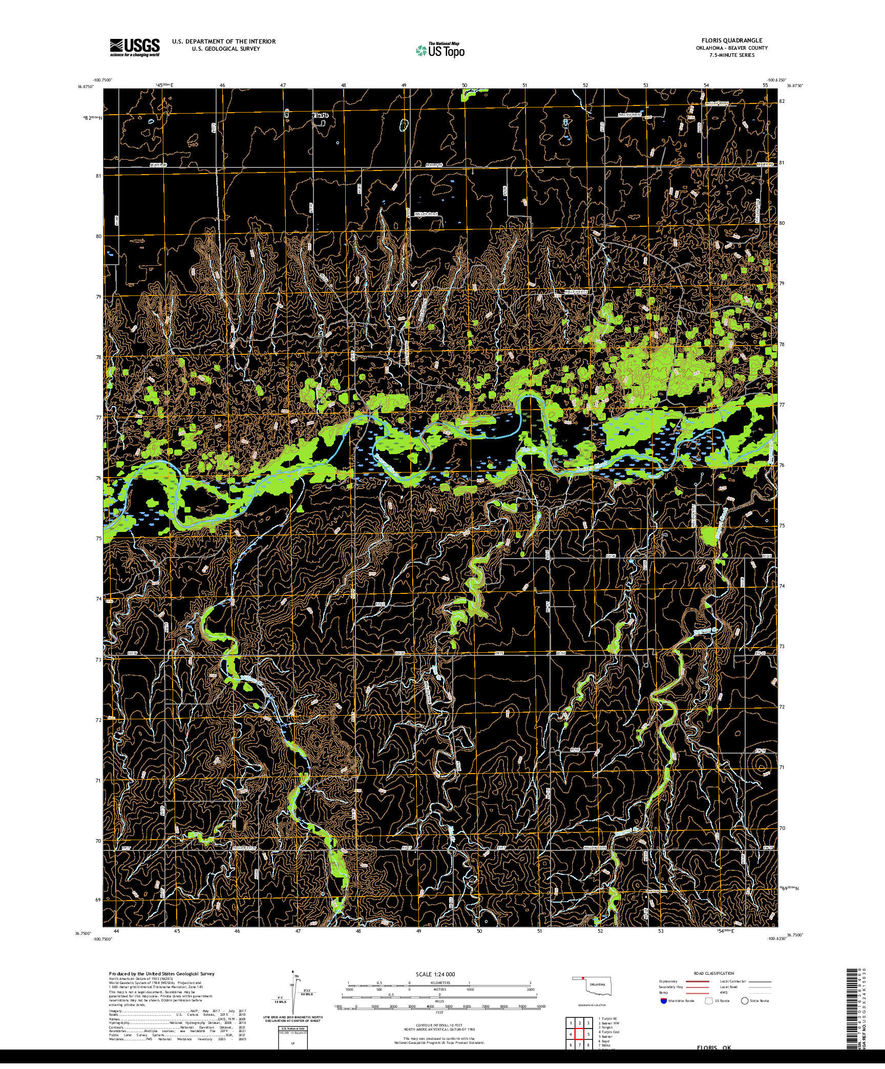 US TOPO 7.5-MINUTE MAP FOR FLORIS, OK