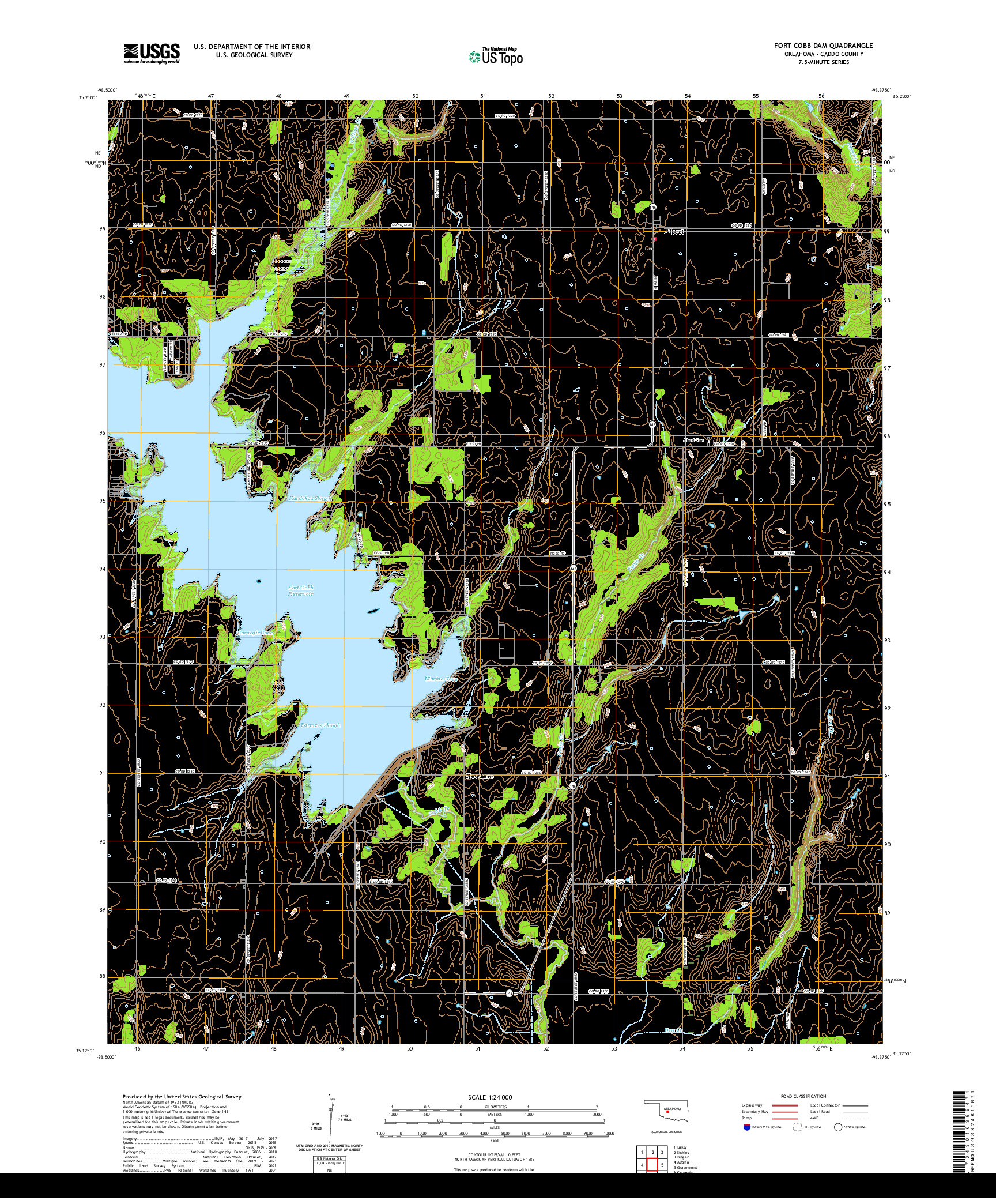 US TOPO 7.5-MINUTE MAP FOR FORT COBB DAM, OK