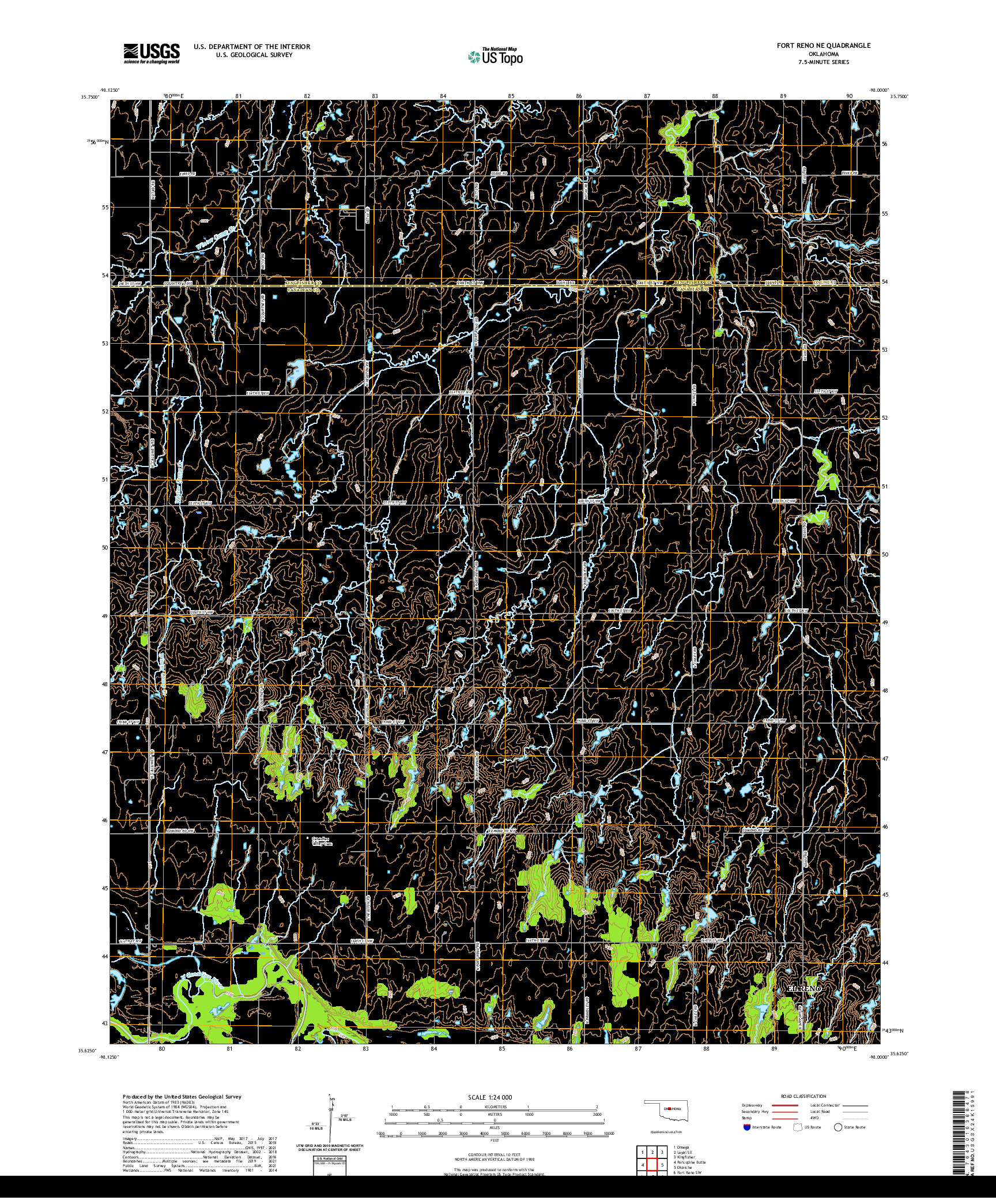 US TOPO 7.5-MINUTE MAP FOR FORT RENO NE, OK