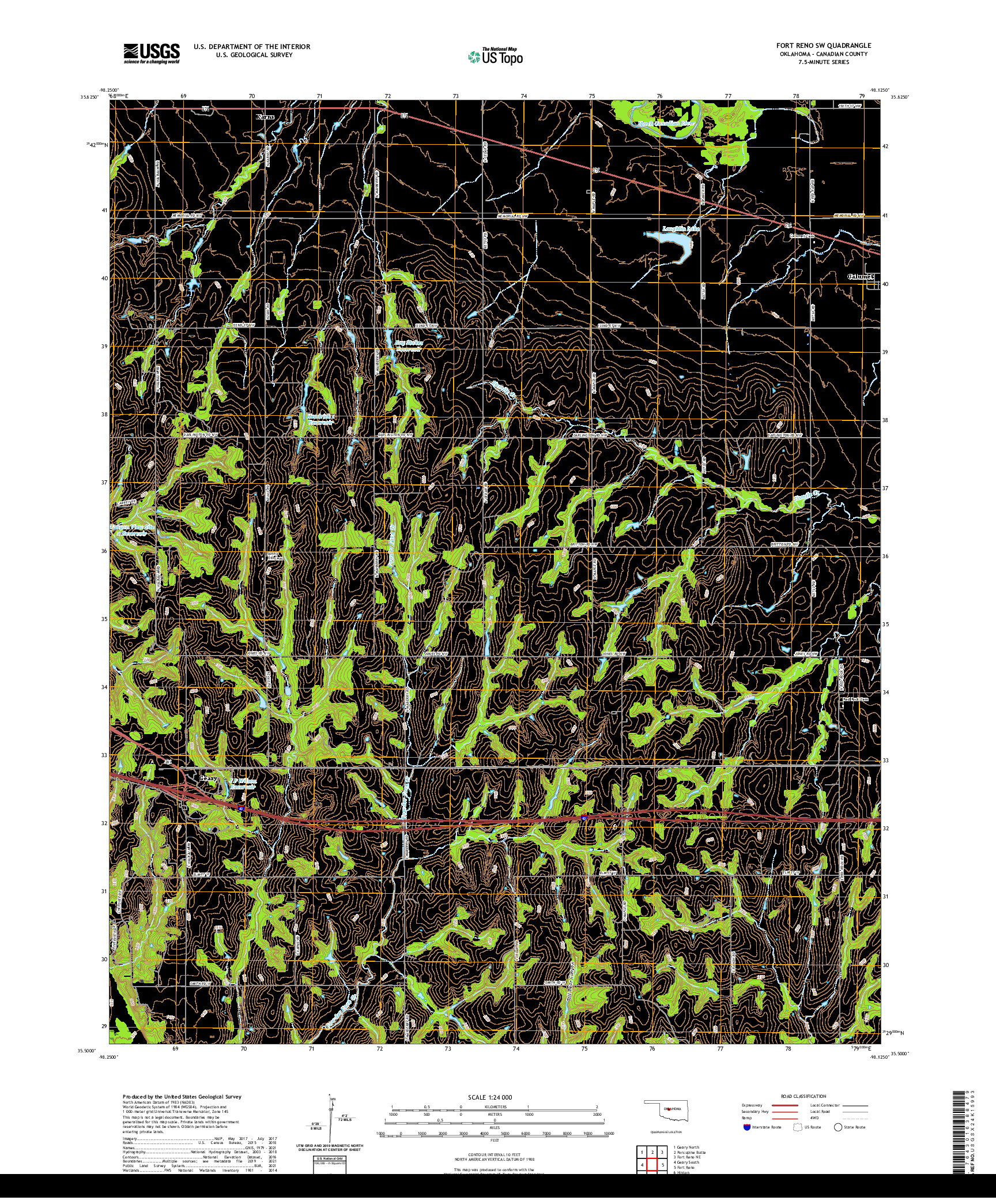 US TOPO 7.5-MINUTE MAP FOR FORT RENO SW, OK