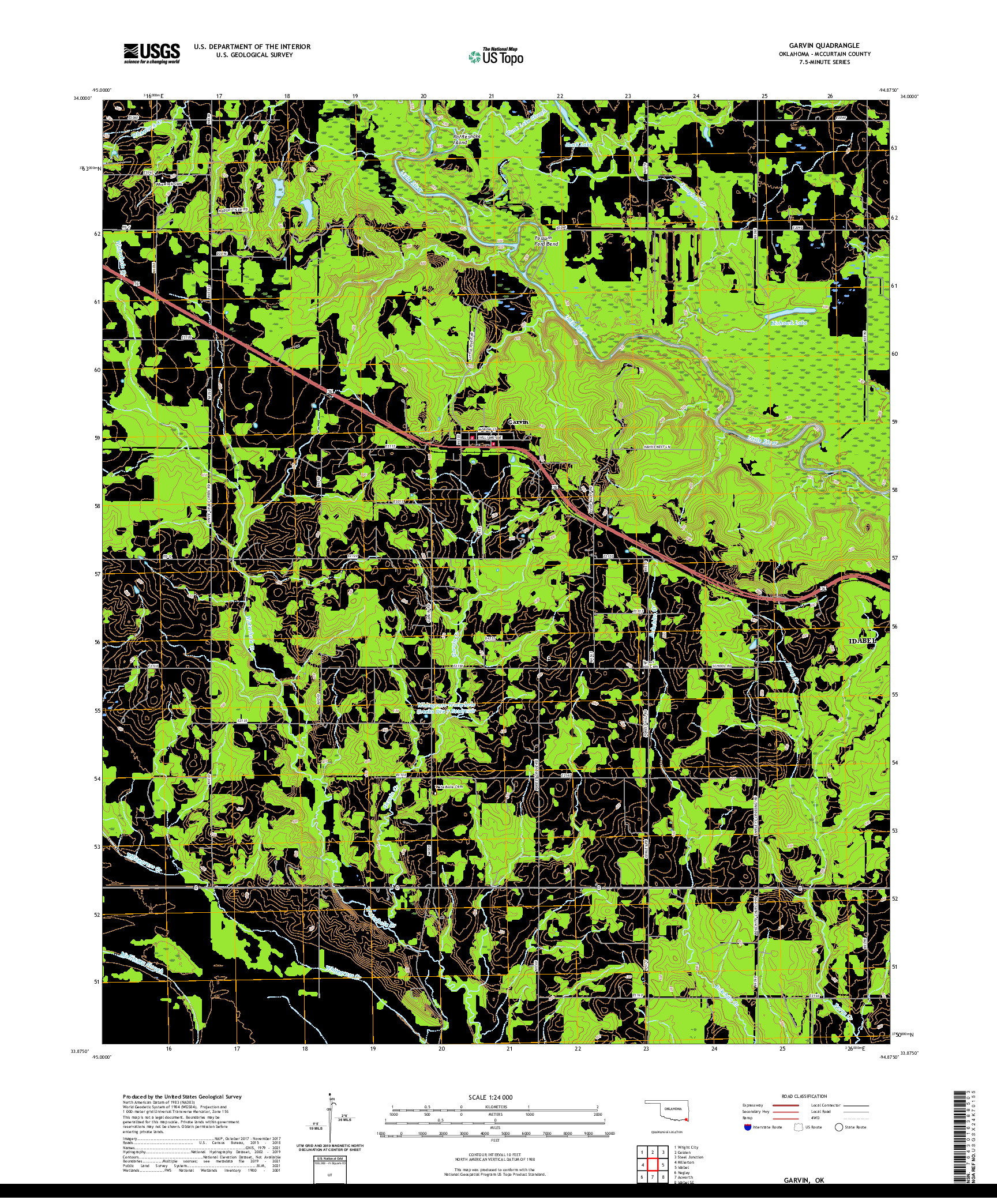 US TOPO 7.5-MINUTE MAP FOR GARVIN, OK