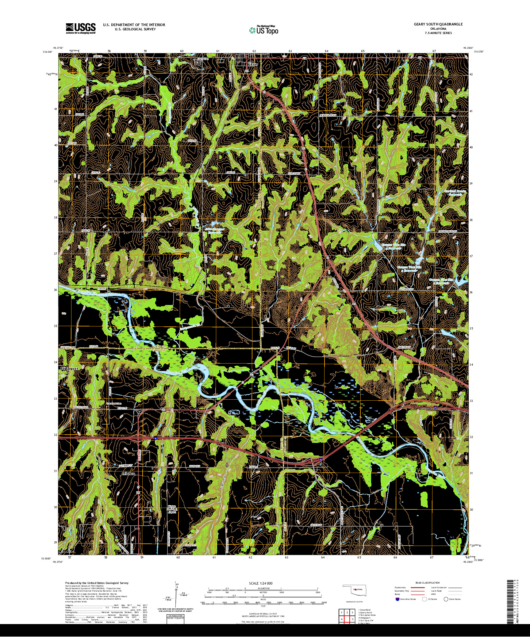 US TOPO 7.5-MINUTE MAP FOR GEARY SOUTH, OK