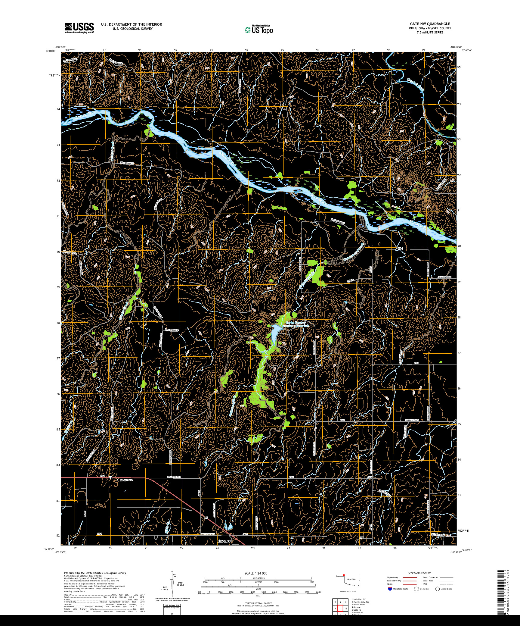US TOPO 7.5-MINUTE MAP FOR GATE NW, OK