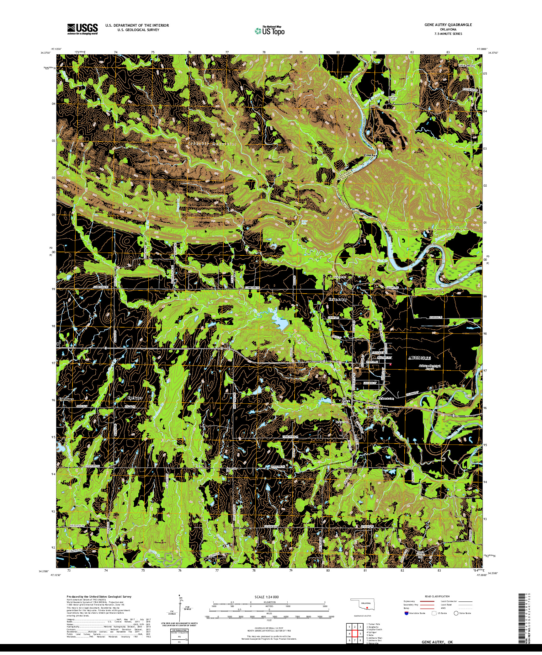 US TOPO 7.5-MINUTE MAP FOR GENE AUTRY, OK