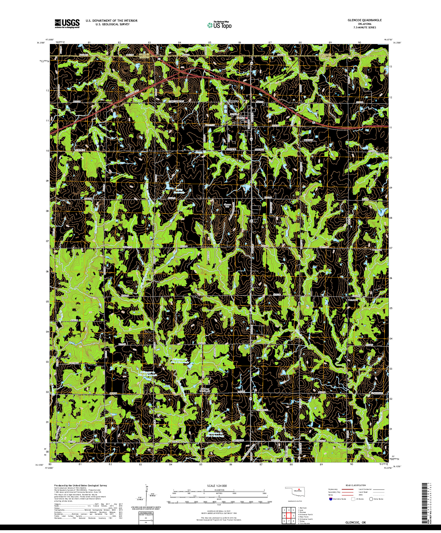 US TOPO 7.5-MINUTE MAP FOR GLENCOE, OK