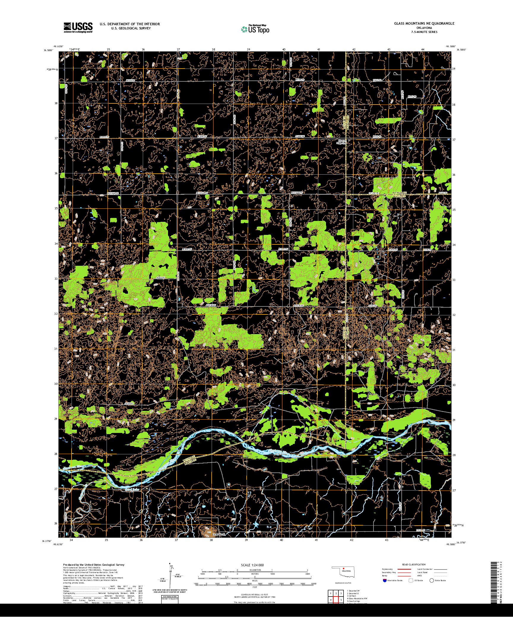 US TOPO 7.5-MINUTE MAP FOR GLASS MOUNTAINS NE, OK