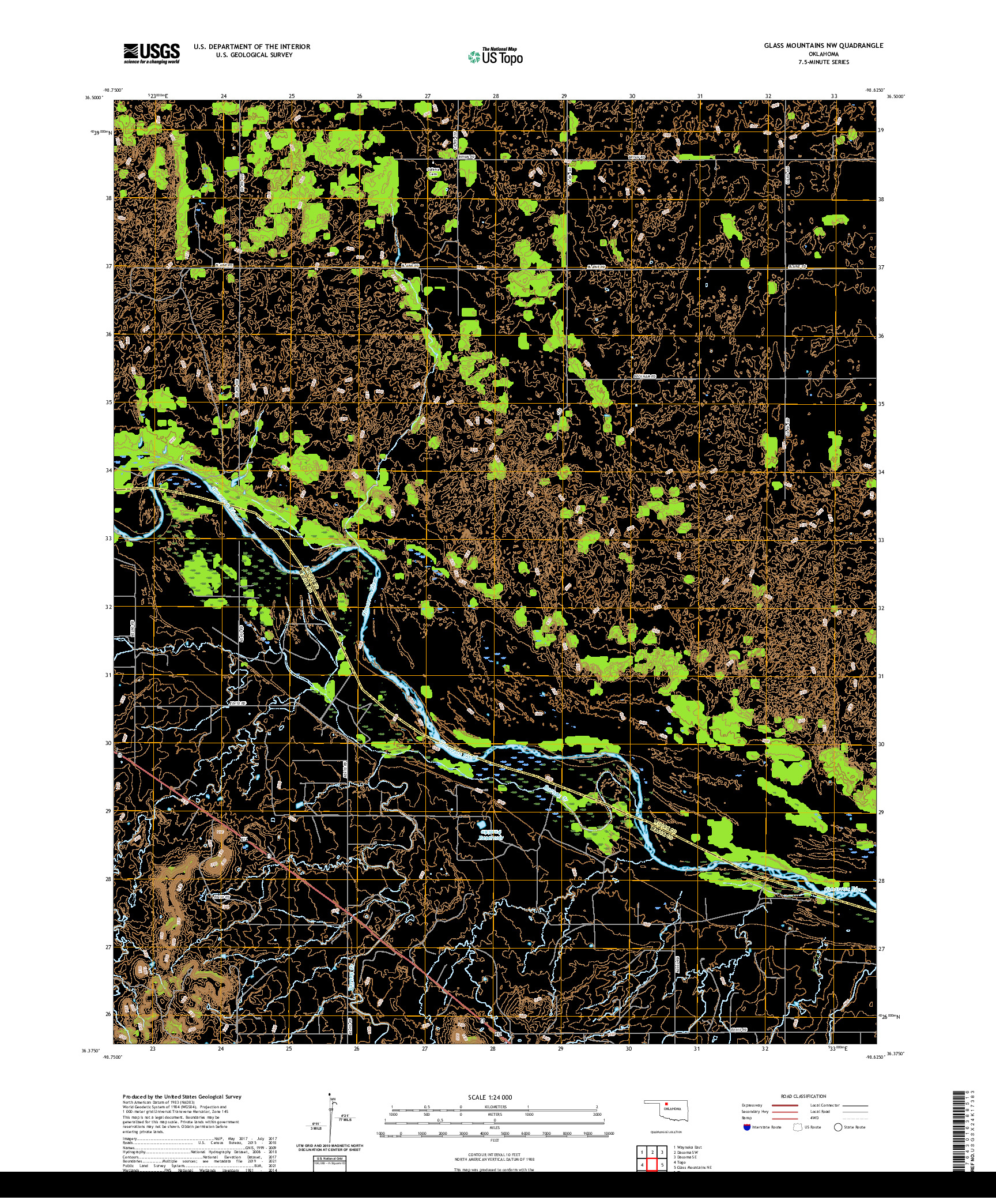 US TOPO 7.5-MINUTE MAP FOR GLASS MOUNTAINS NW, OK