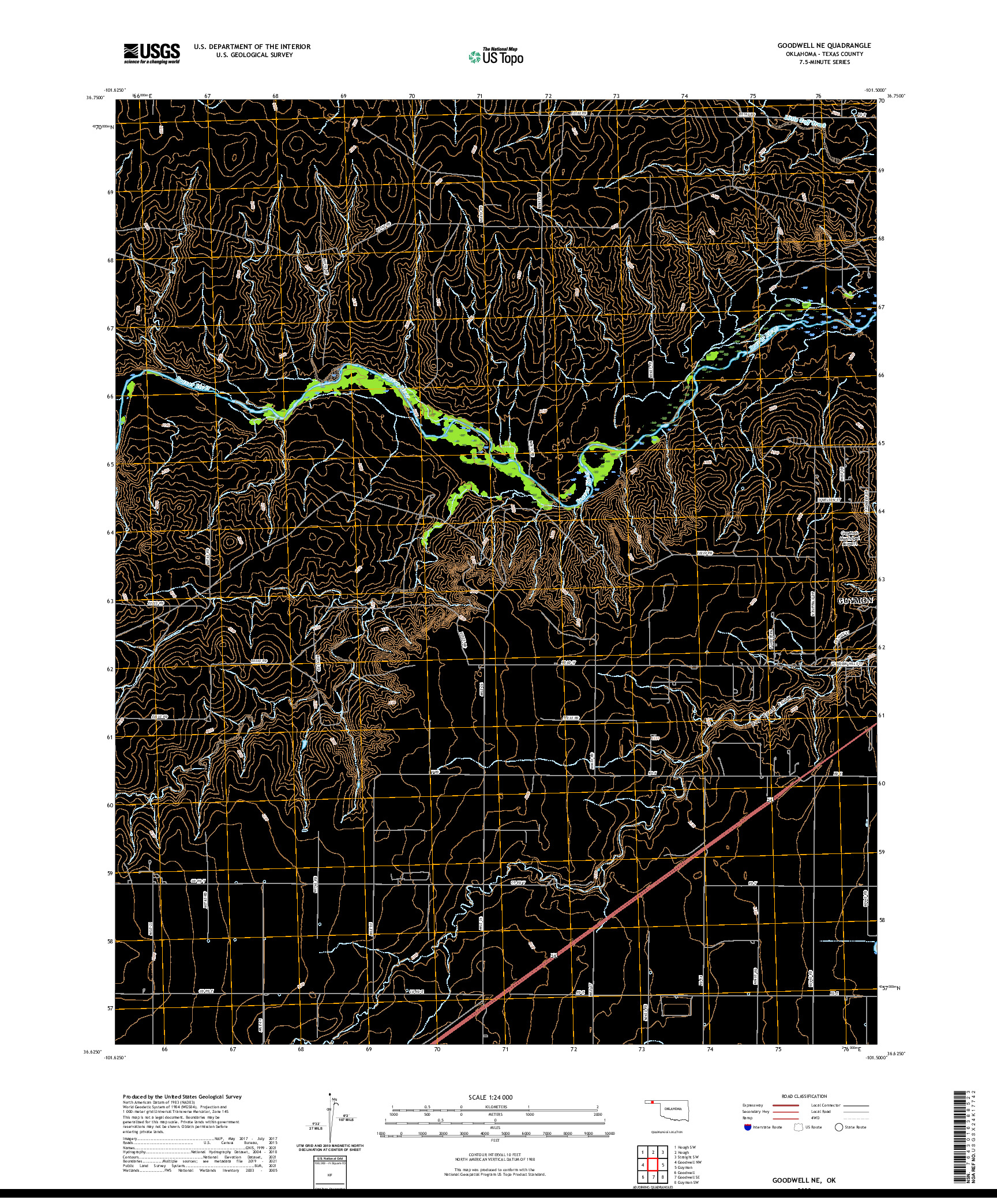 US TOPO 7.5-MINUTE MAP FOR GOODWELL NE, OK