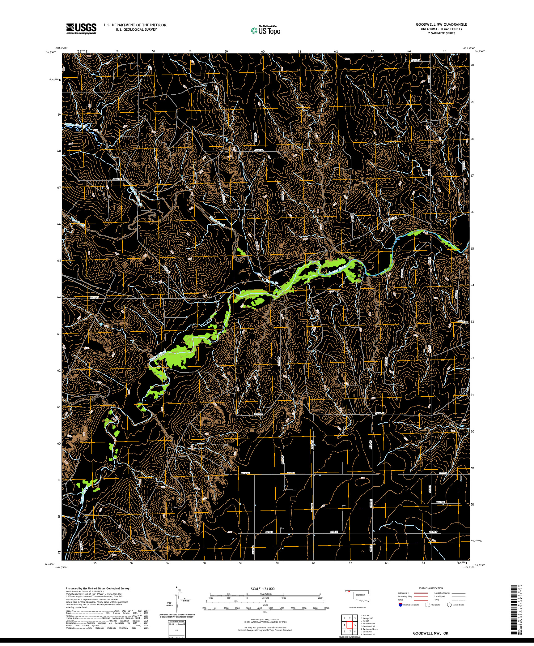 US TOPO 7.5-MINUTE MAP FOR GOODWELL NW, OK