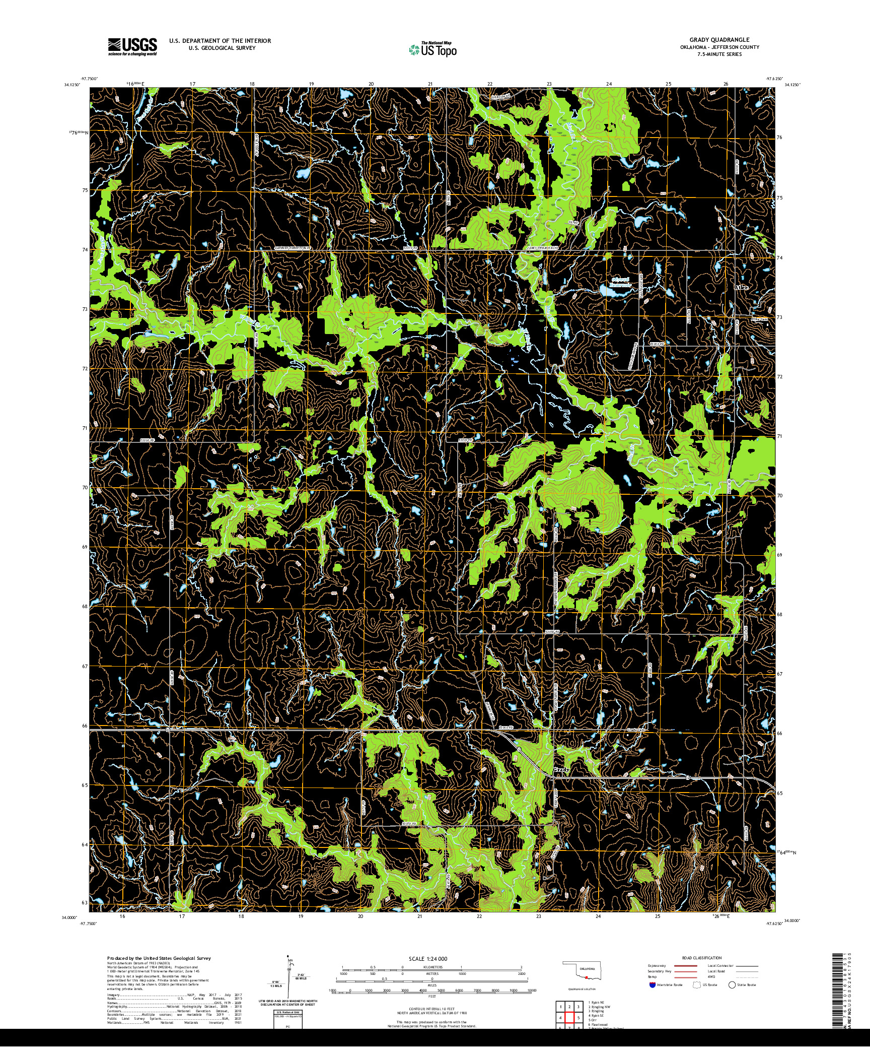 US TOPO 7.5-MINUTE MAP FOR GRADY, OK