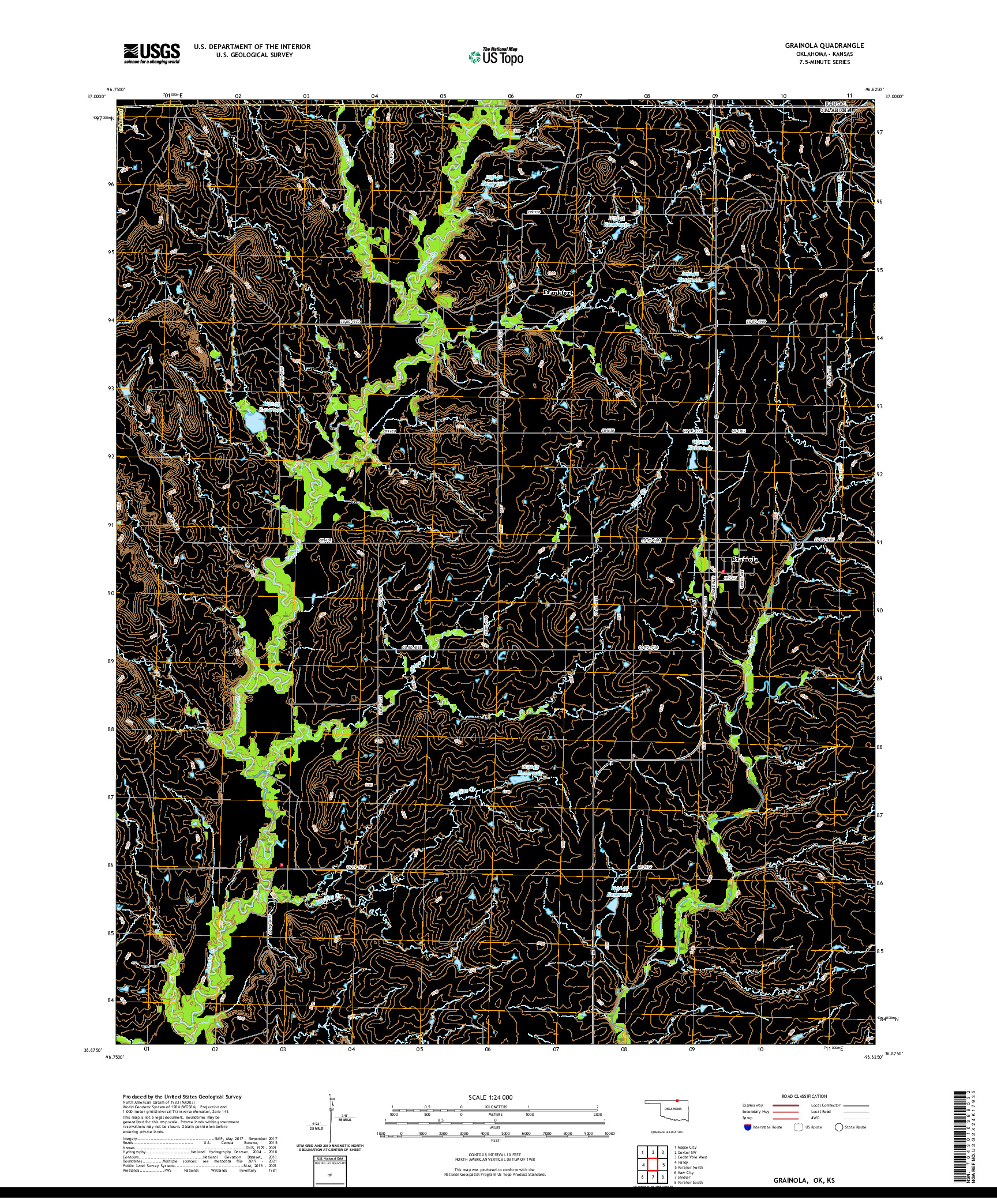 US TOPO 7.5-MINUTE MAP FOR GRAINOLA, OK,KS