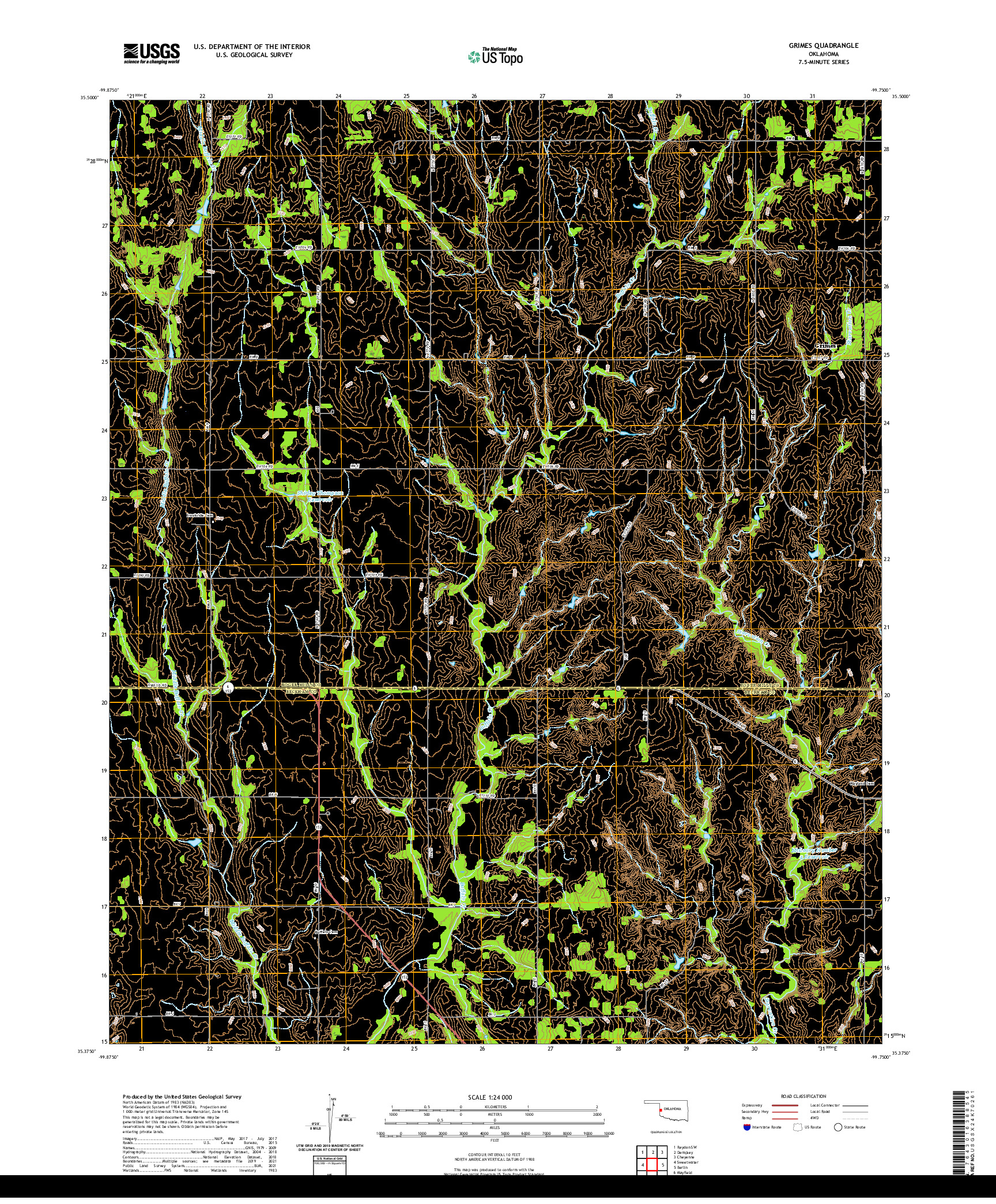 US TOPO 7.5-MINUTE MAP FOR GRIMES, OK