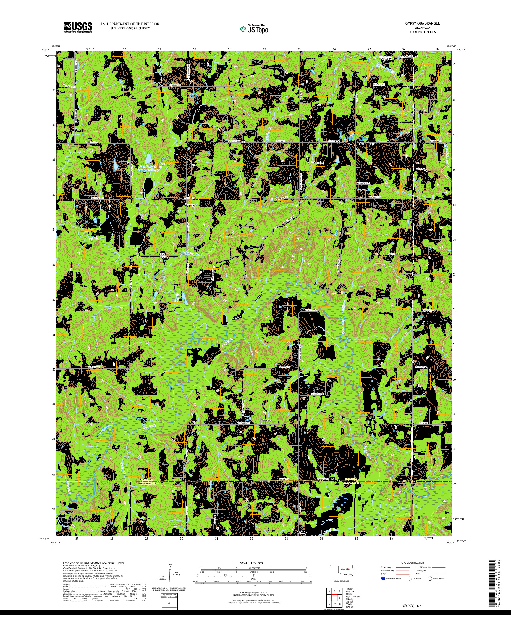 US TOPO 7.5-MINUTE MAP FOR GYPSY, OK