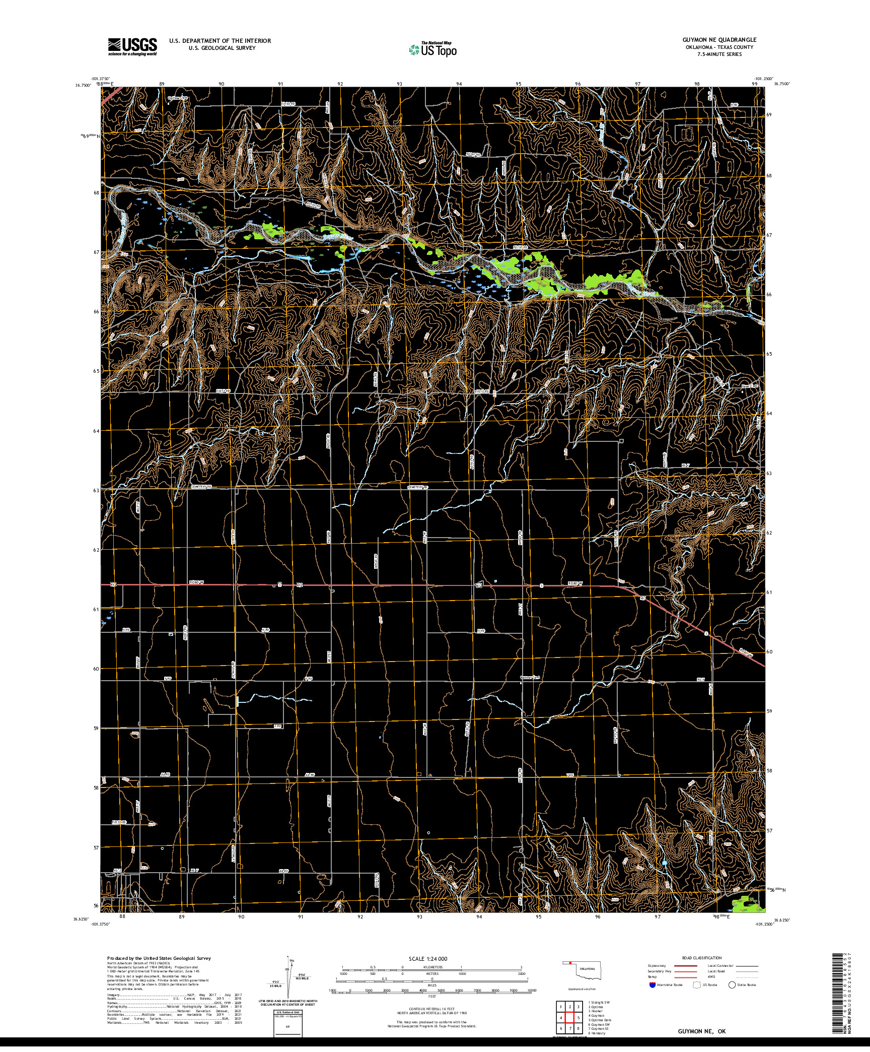 US TOPO 7.5-MINUTE MAP FOR GUYMON NE, OK