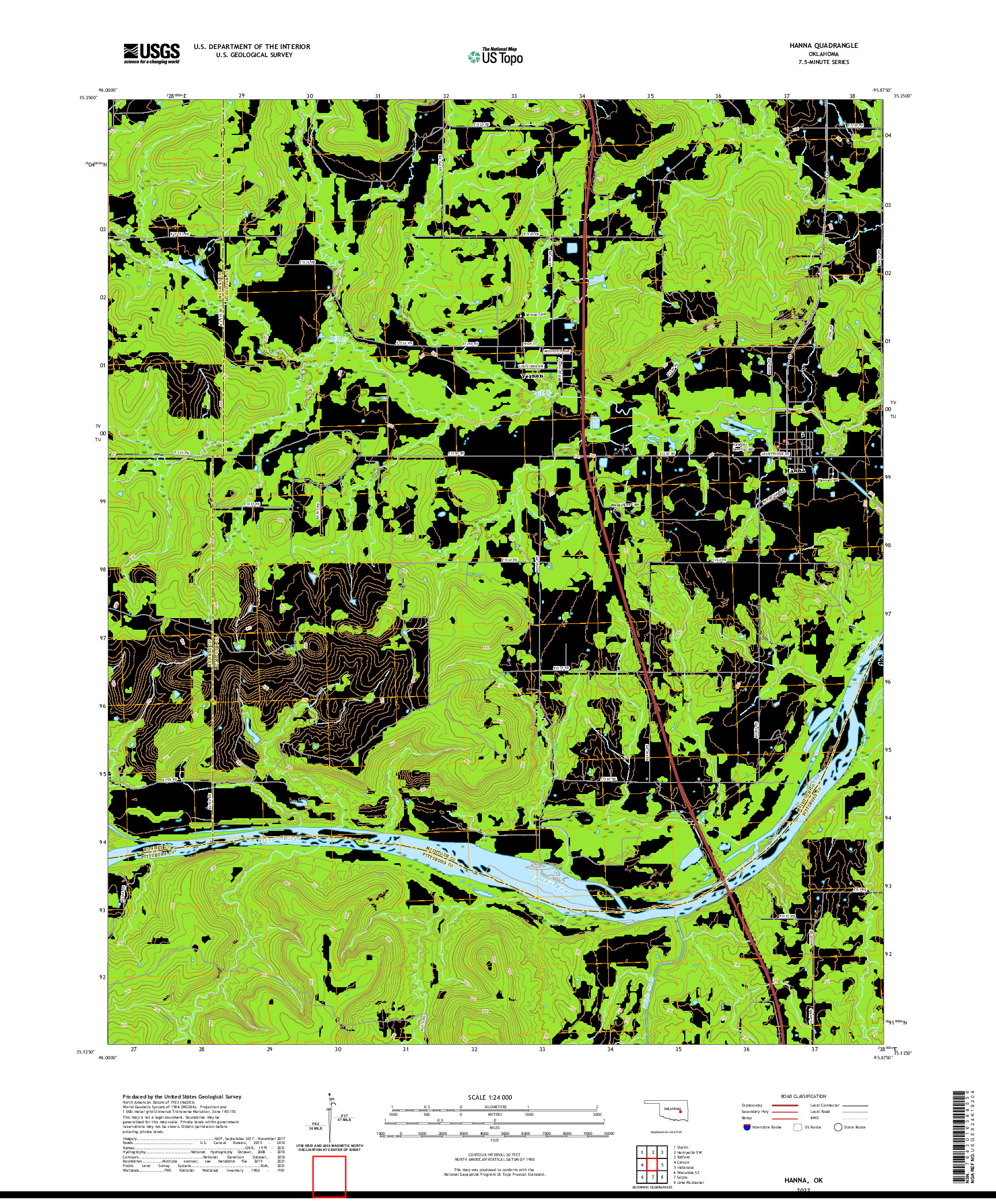 US TOPO 7.5-MINUTE MAP FOR HANNA, OK