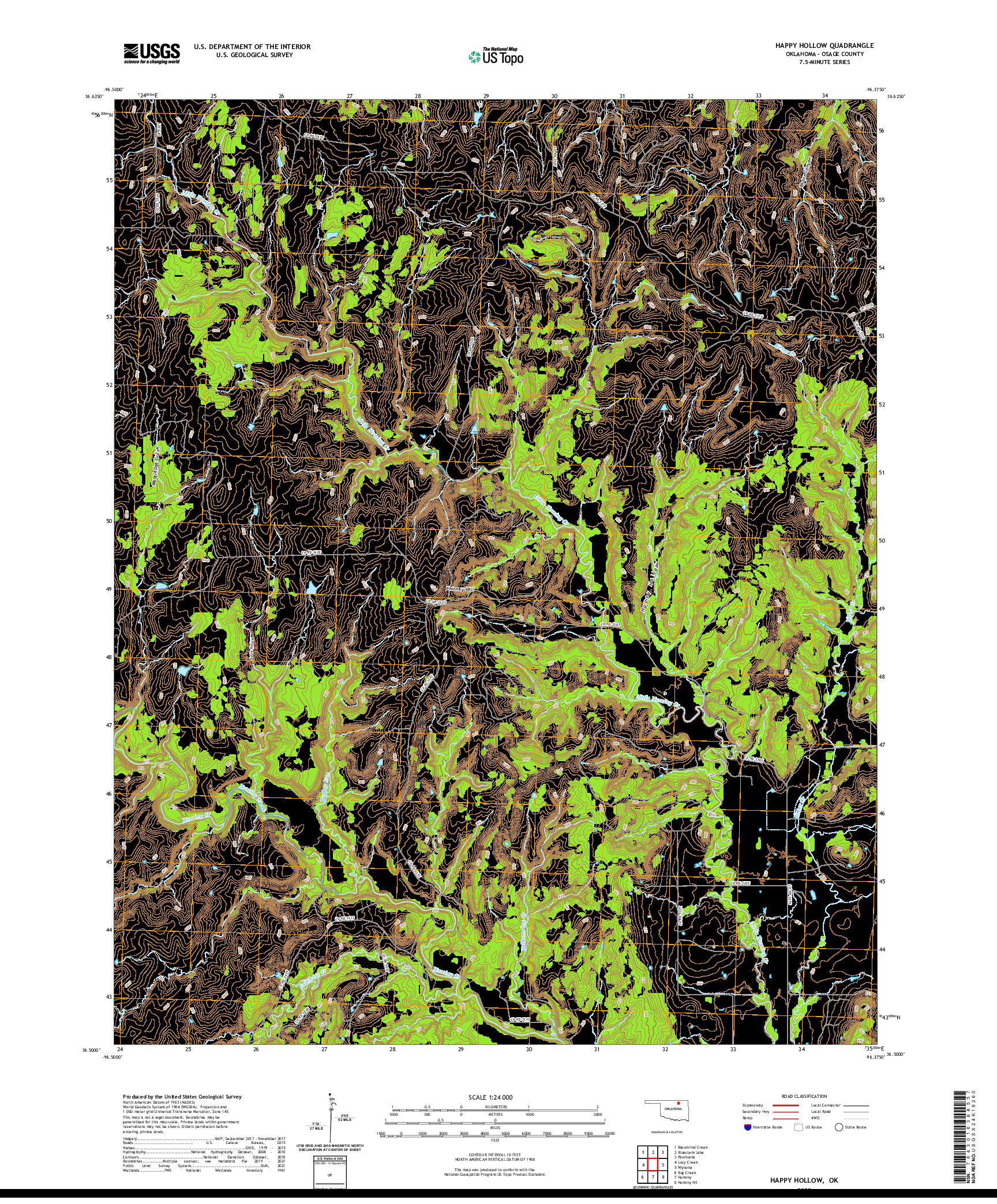 US TOPO 7.5-MINUTE MAP FOR HAPPY HOLLOW, OK