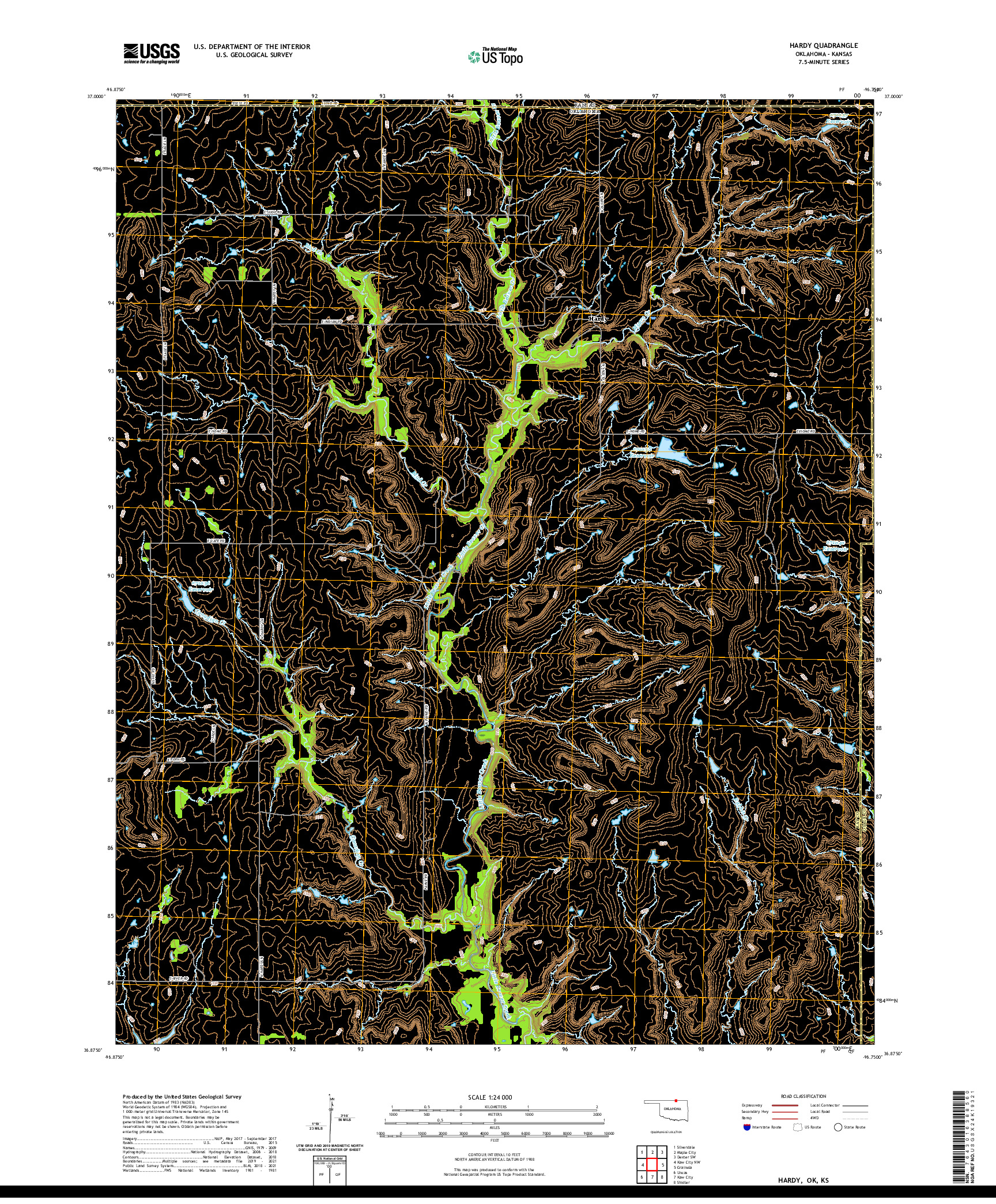 US TOPO 7.5-MINUTE MAP FOR HARDY, OK,KS