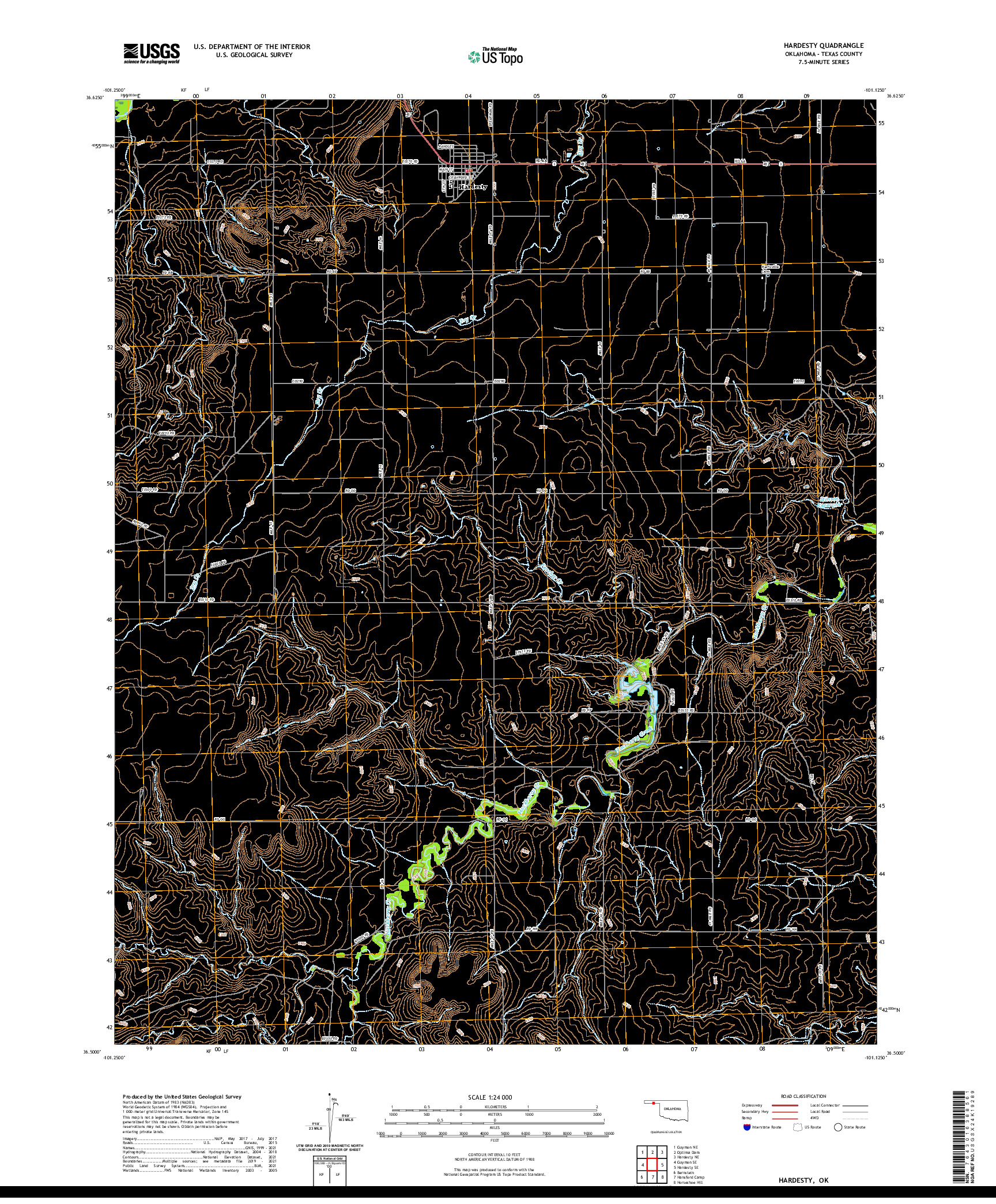 US TOPO 7.5-MINUTE MAP FOR HARDESTY, OK