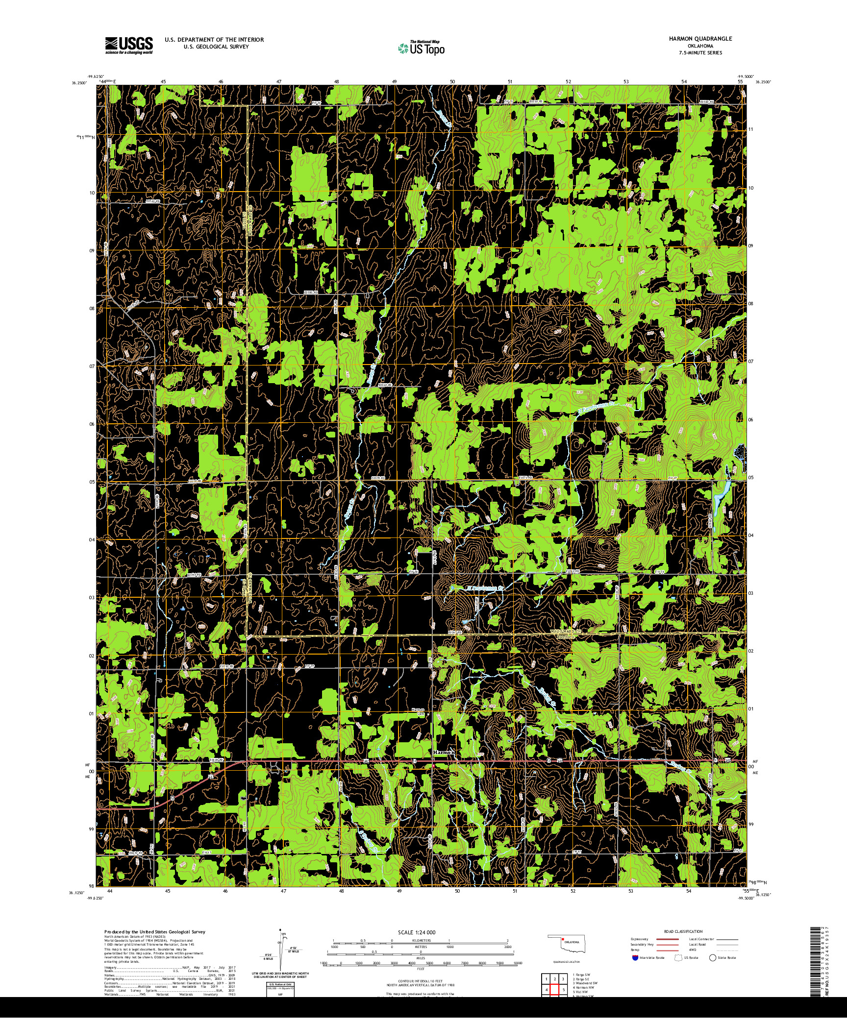 US TOPO 7.5-MINUTE MAP FOR HARMON, OK