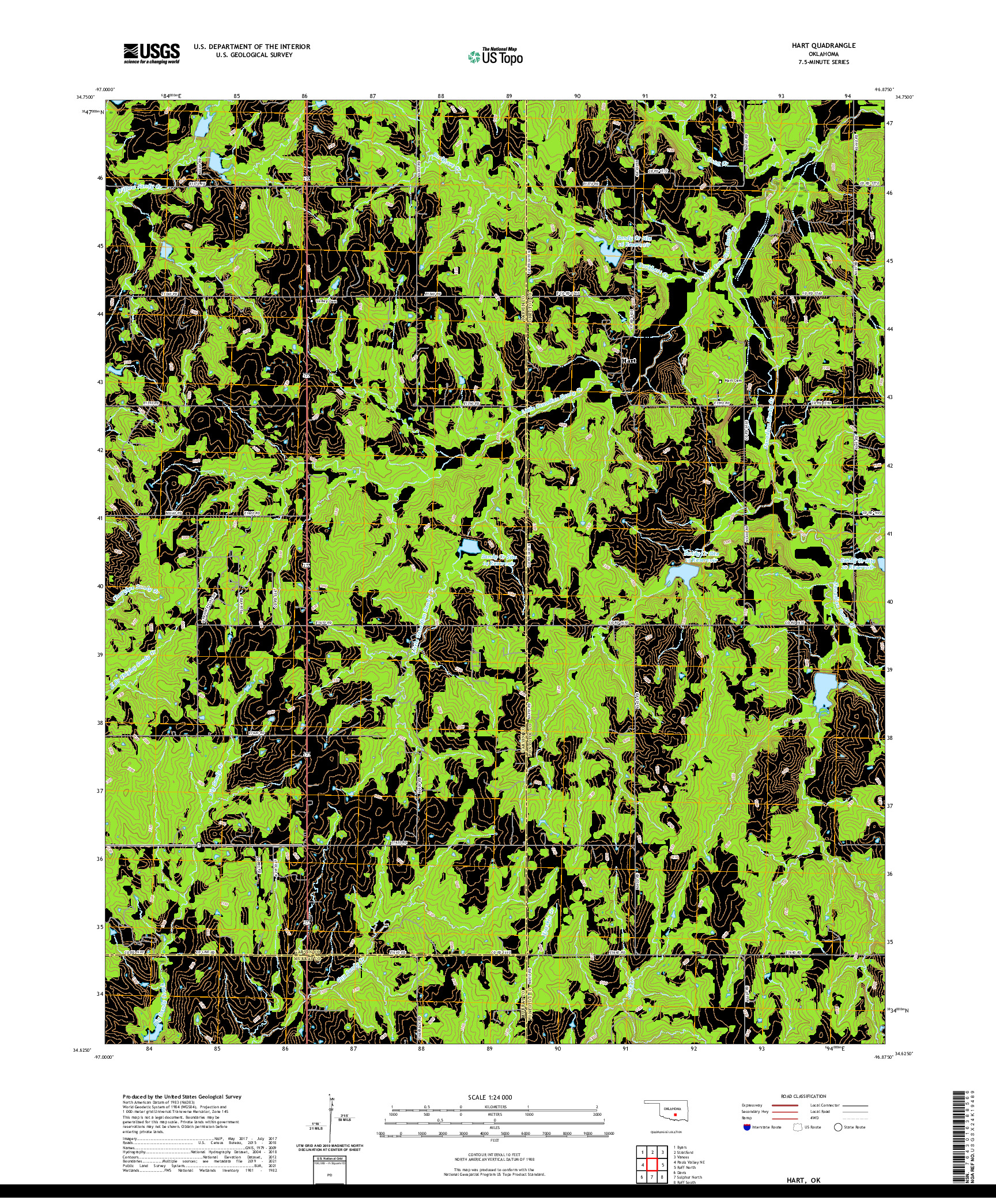 US TOPO 7.5-MINUTE MAP FOR HART, OK