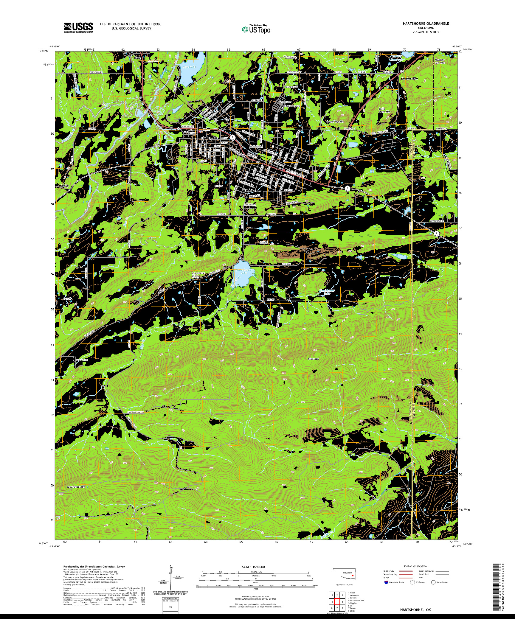 US TOPO 7.5-MINUTE MAP FOR HARTSHORNE, OK