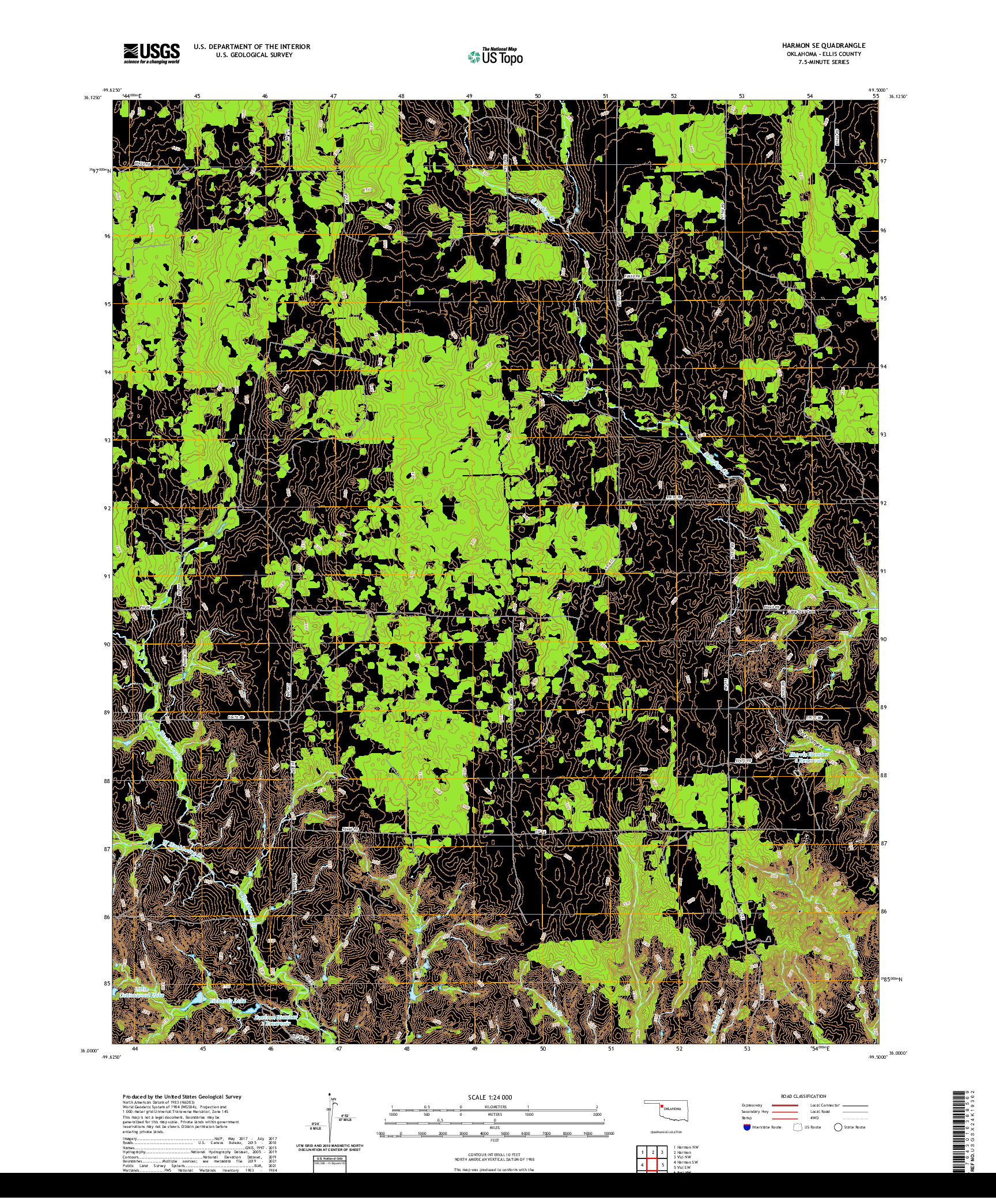 US TOPO 7.5-MINUTE MAP FOR HARMON SE, OK