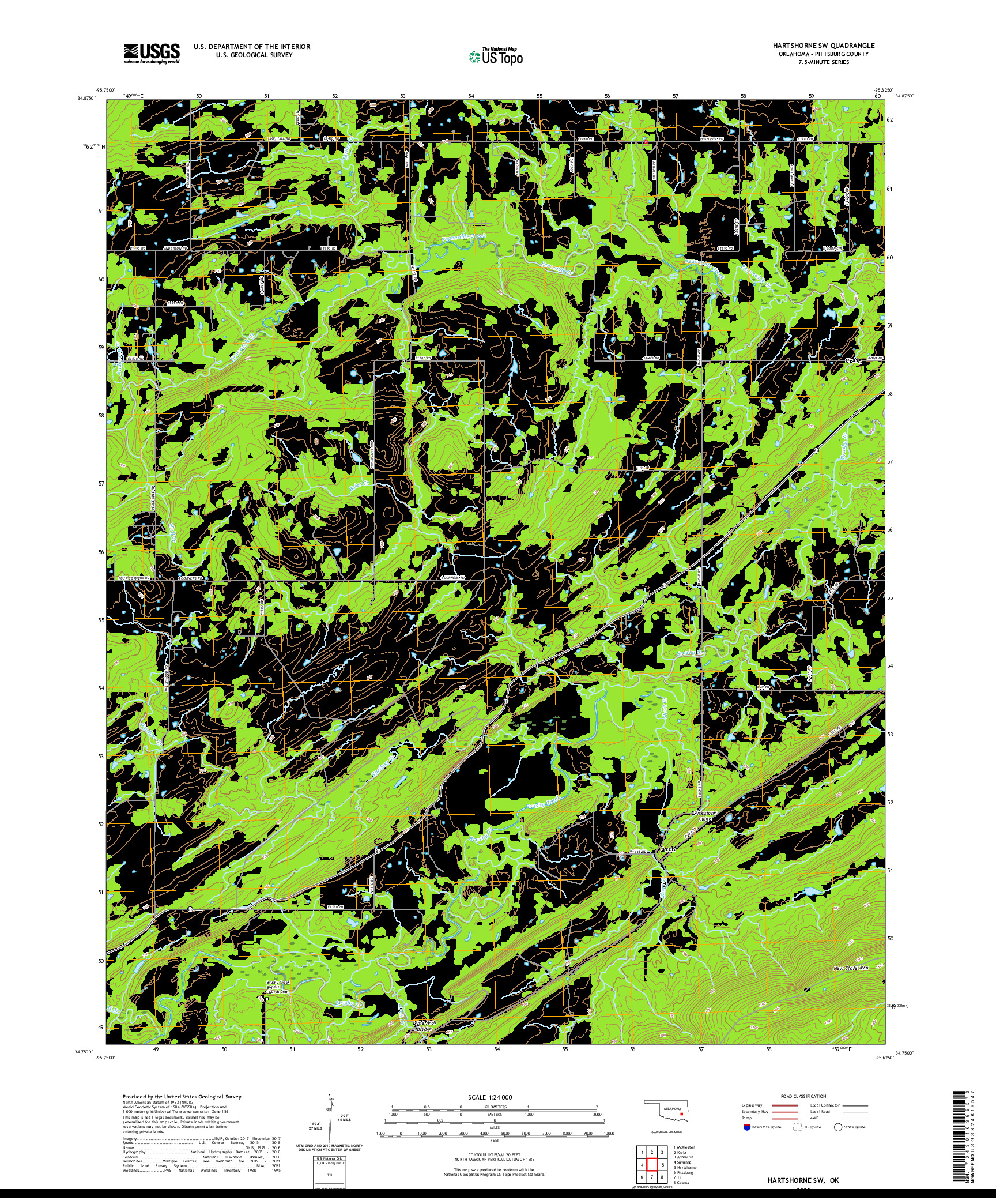 US TOPO 7.5-MINUTE MAP FOR HARTSHORNE SW, OK