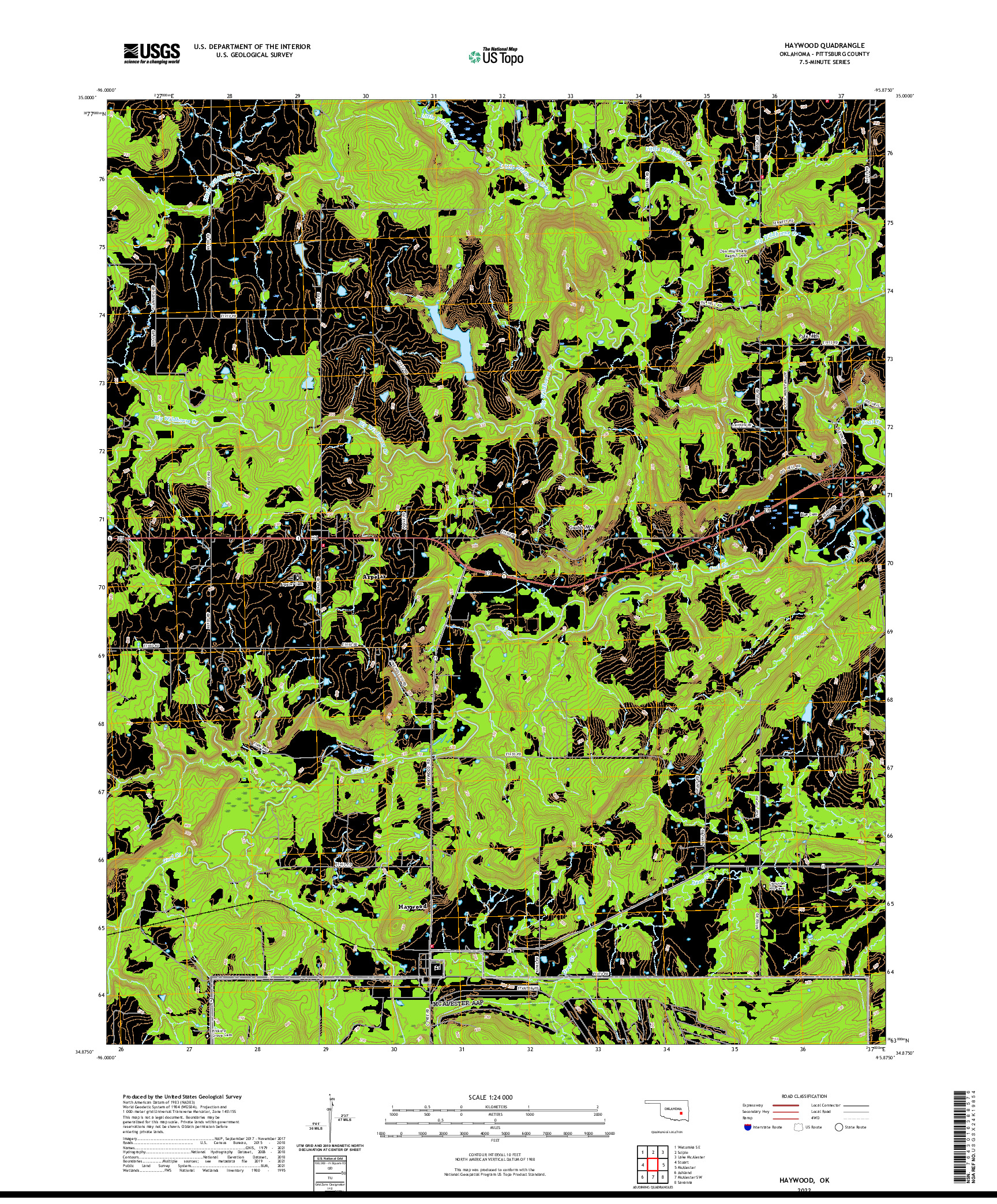 US TOPO 7.5-MINUTE MAP FOR HAYWOOD, OK