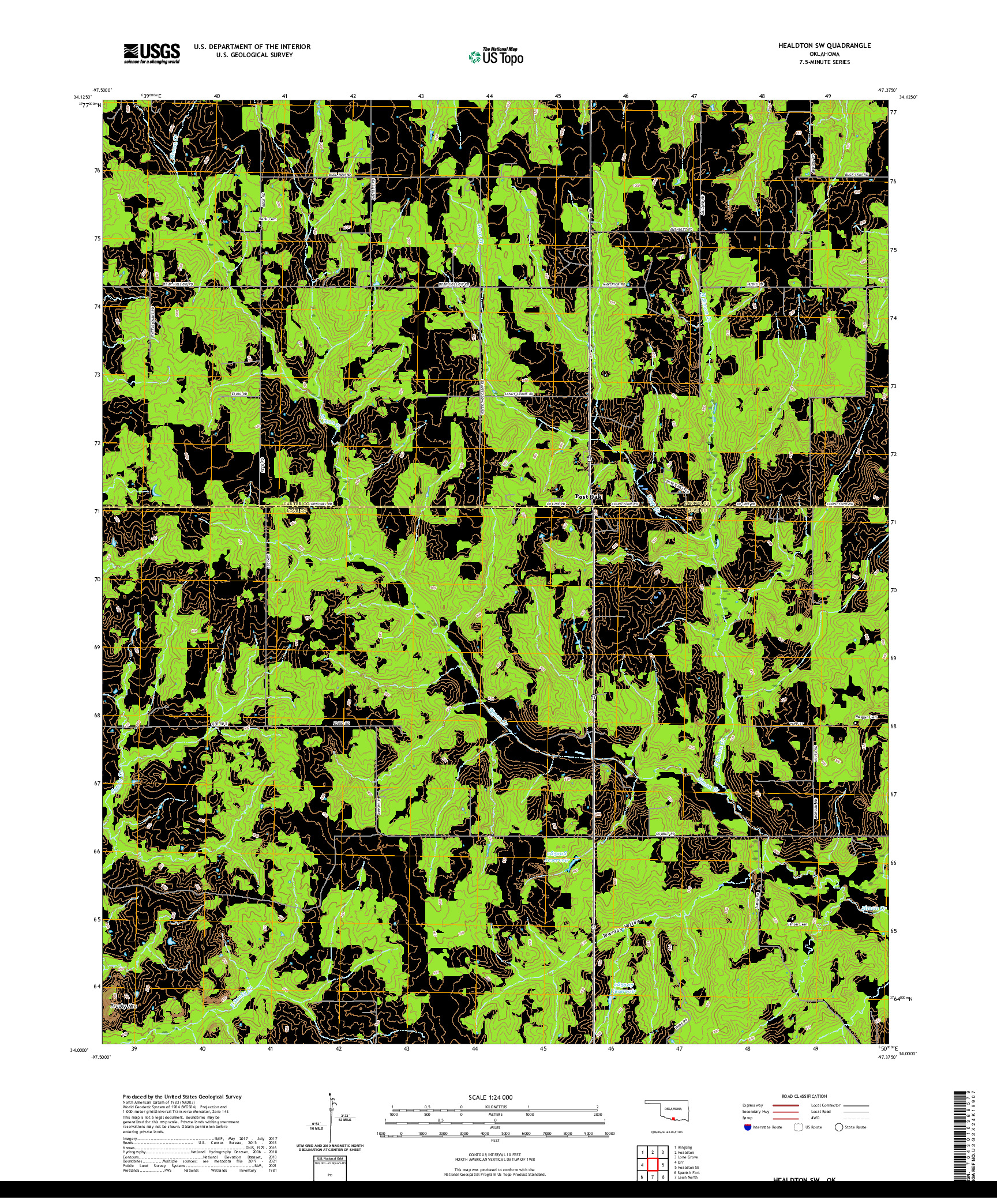 US TOPO 7.5-MINUTE MAP FOR HEALDTON SW, OK