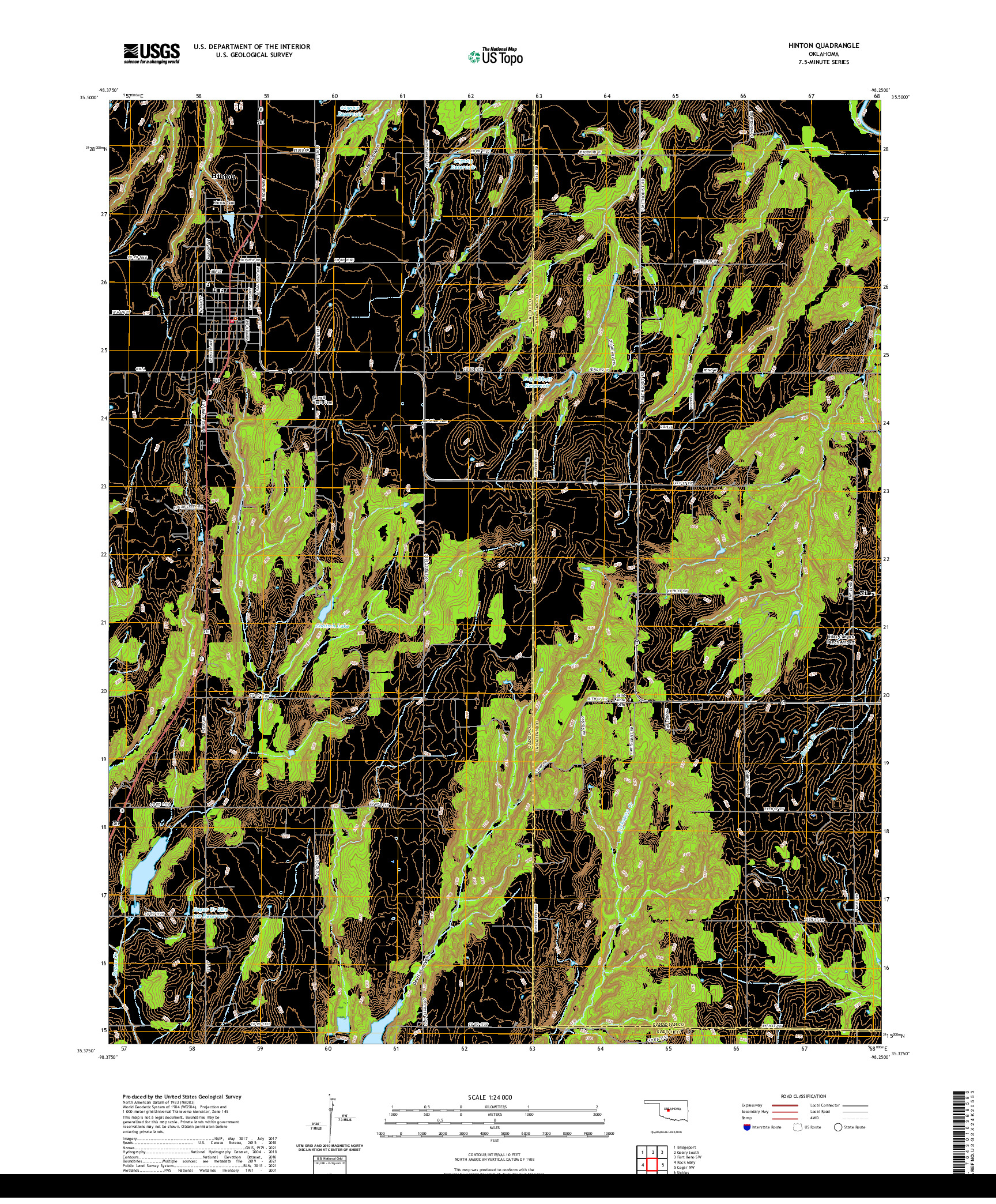 US TOPO 7.5-MINUTE MAP FOR HINTON, OK