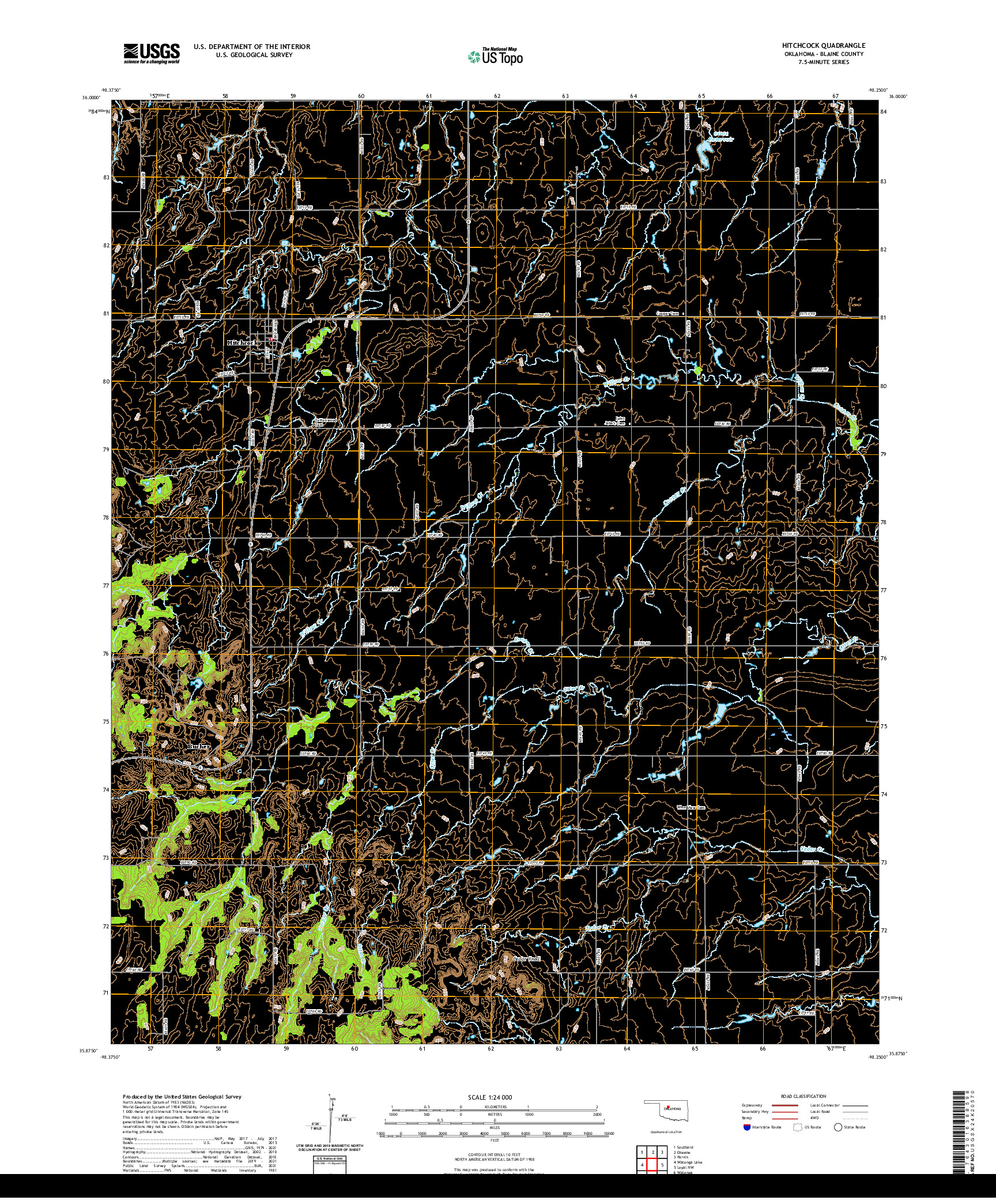 US TOPO 7.5-MINUTE MAP FOR HITCHCOCK, OK