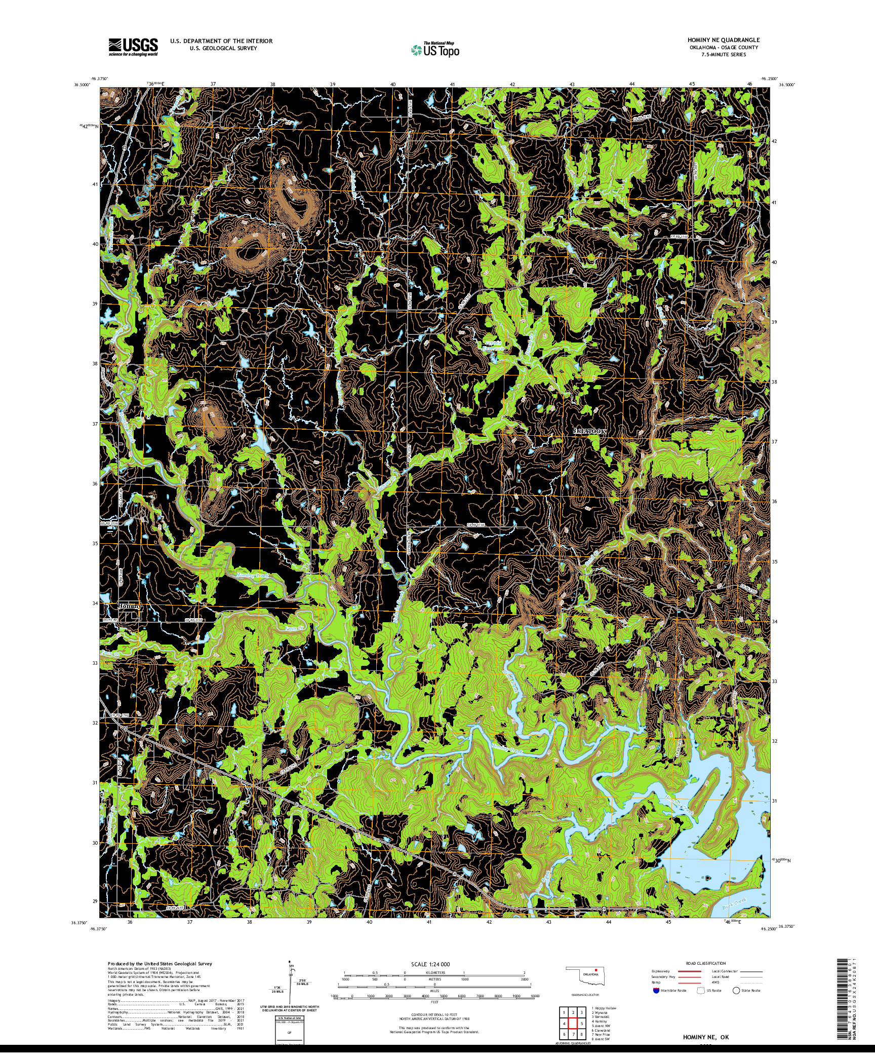 US TOPO 7.5-MINUTE MAP FOR HOMINY NE, OK