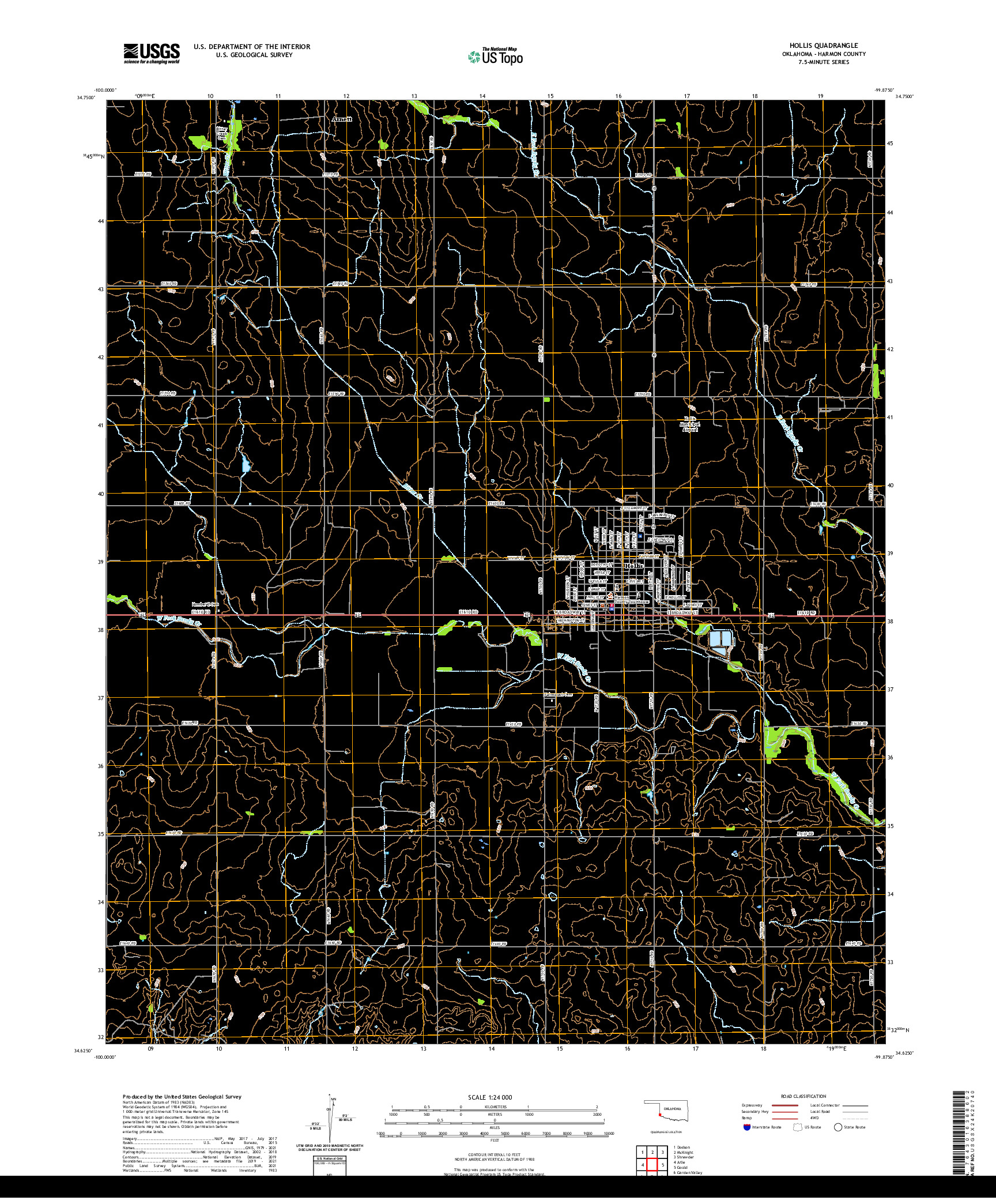 US TOPO 7.5-MINUTE MAP FOR HOLLIS, OK