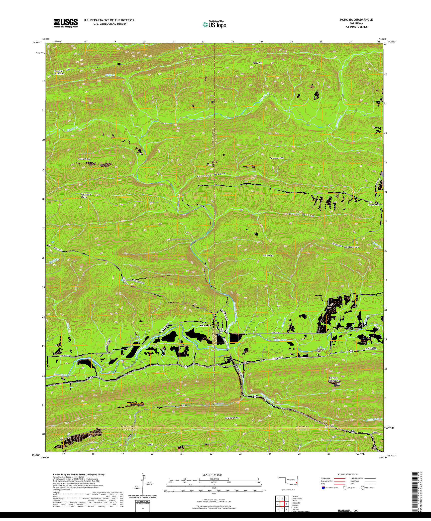 US TOPO 7.5-MINUTE MAP FOR HONOBIA, OK