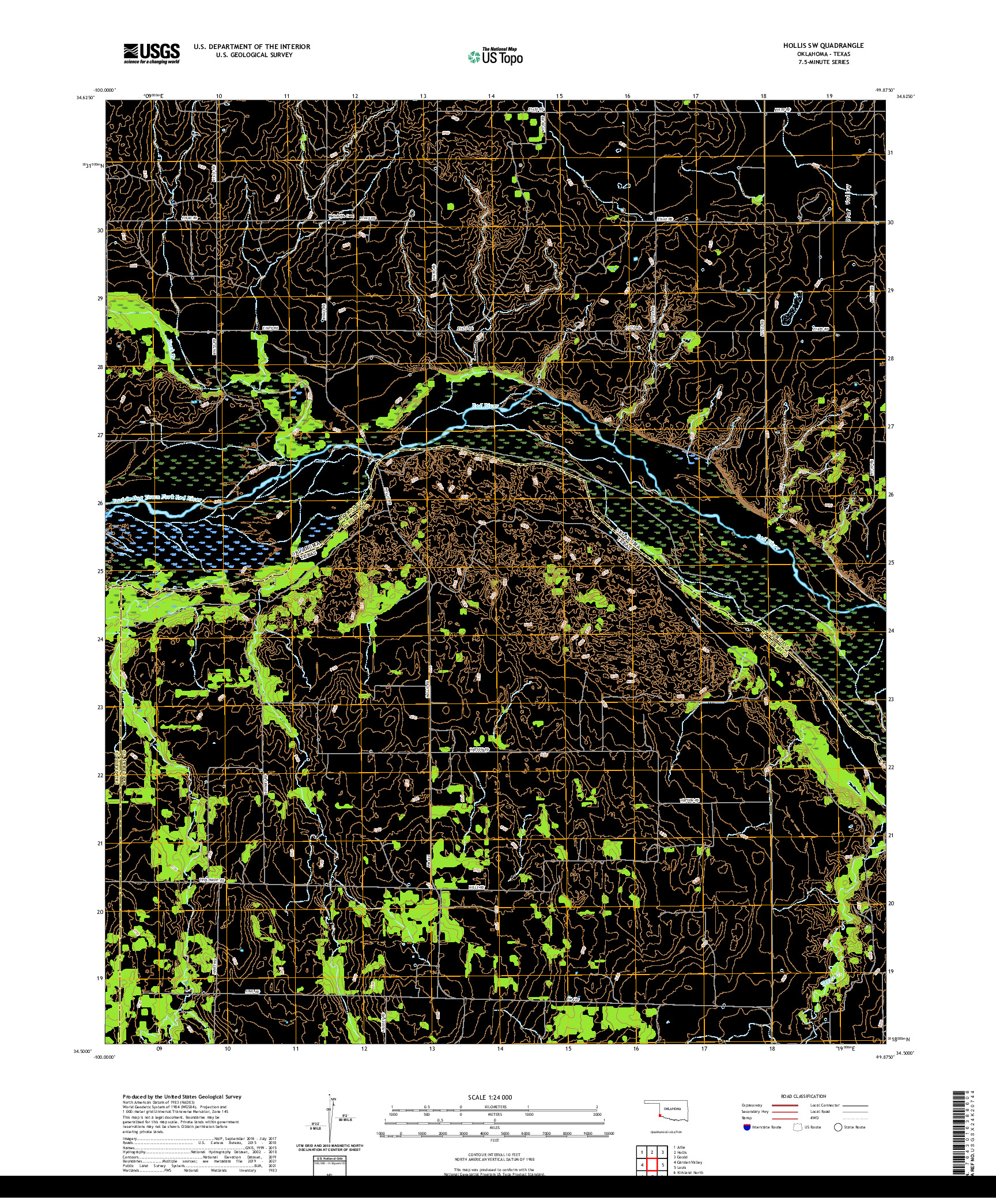 US TOPO 7.5-MINUTE MAP FOR HOLLIS SW, OK,TX