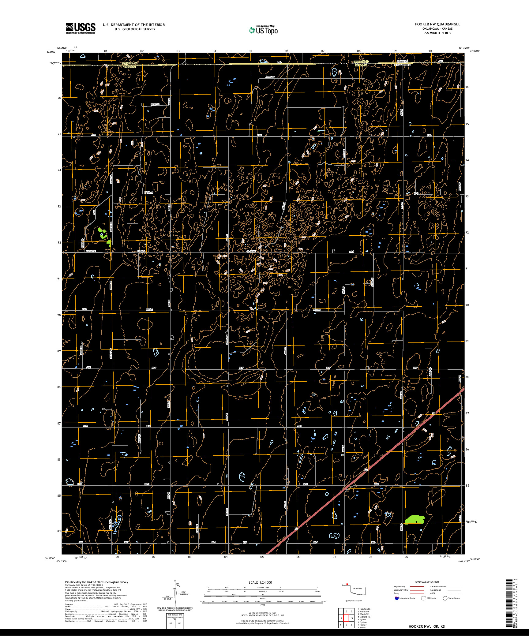 US TOPO 7.5-MINUTE MAP FOR HOOKER NW, OK,KS