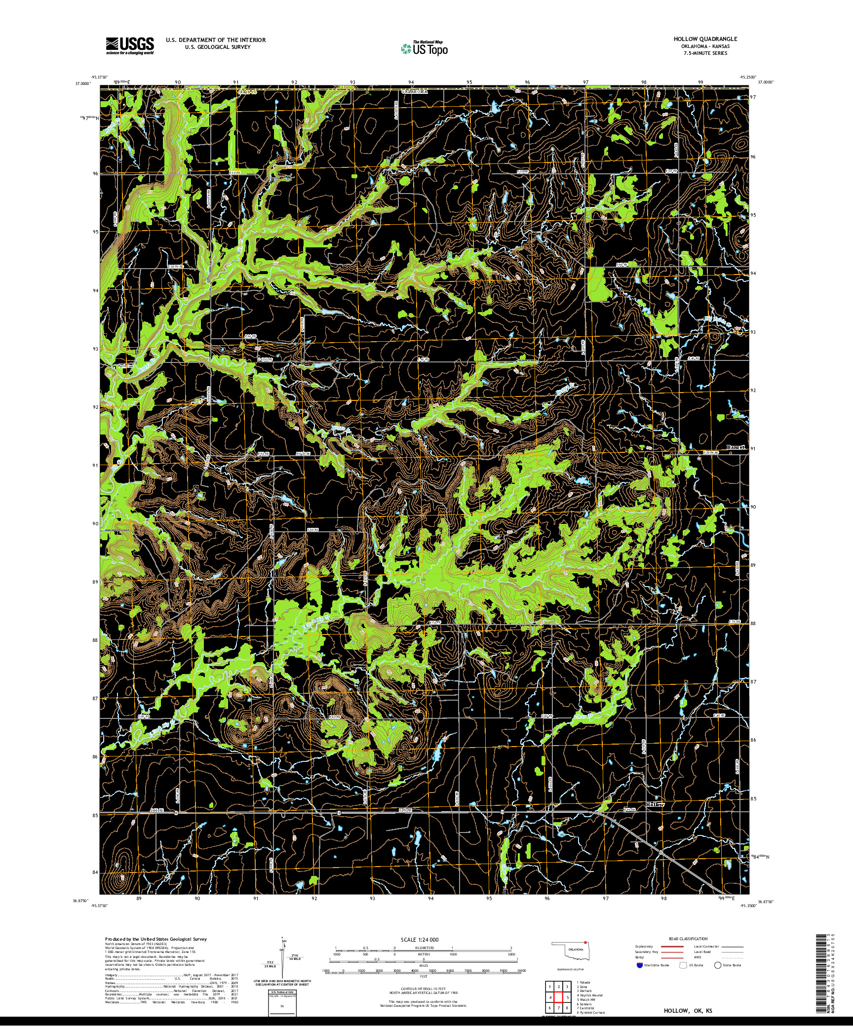 US TOPO 7.5-MINUTE MAP FOR HOLLOW, OK,KS