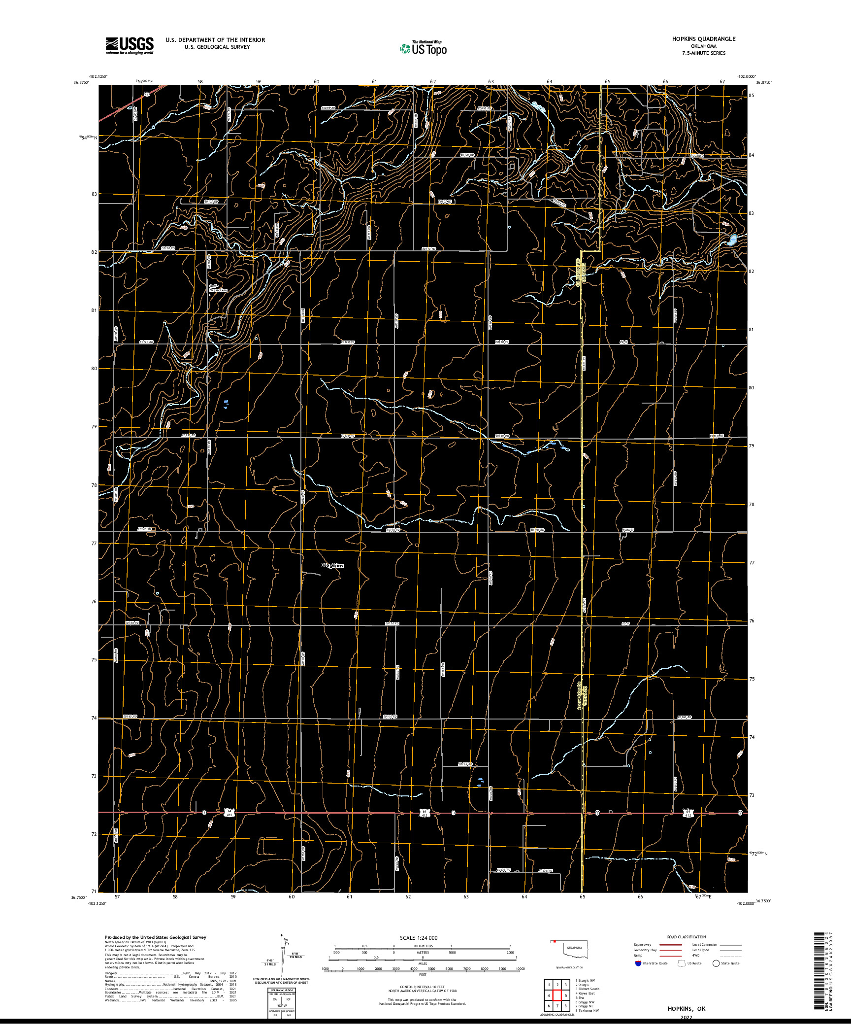 US TOPO 7.5-MINUTE MAP FOR HOPKINS, OK