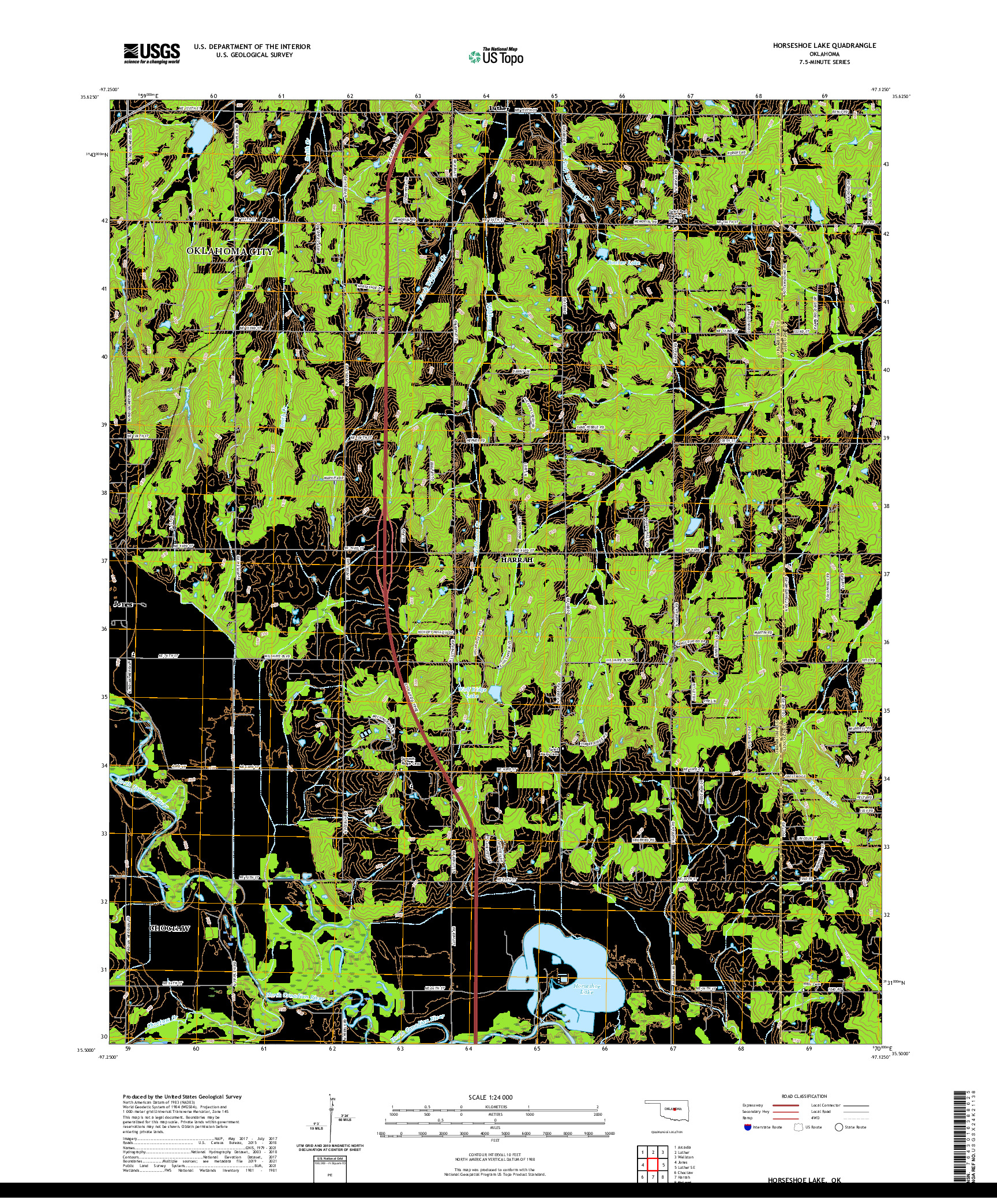 US TOPO 7.5-MINUTE MAP FOR HORSESHOE LAKE, OK