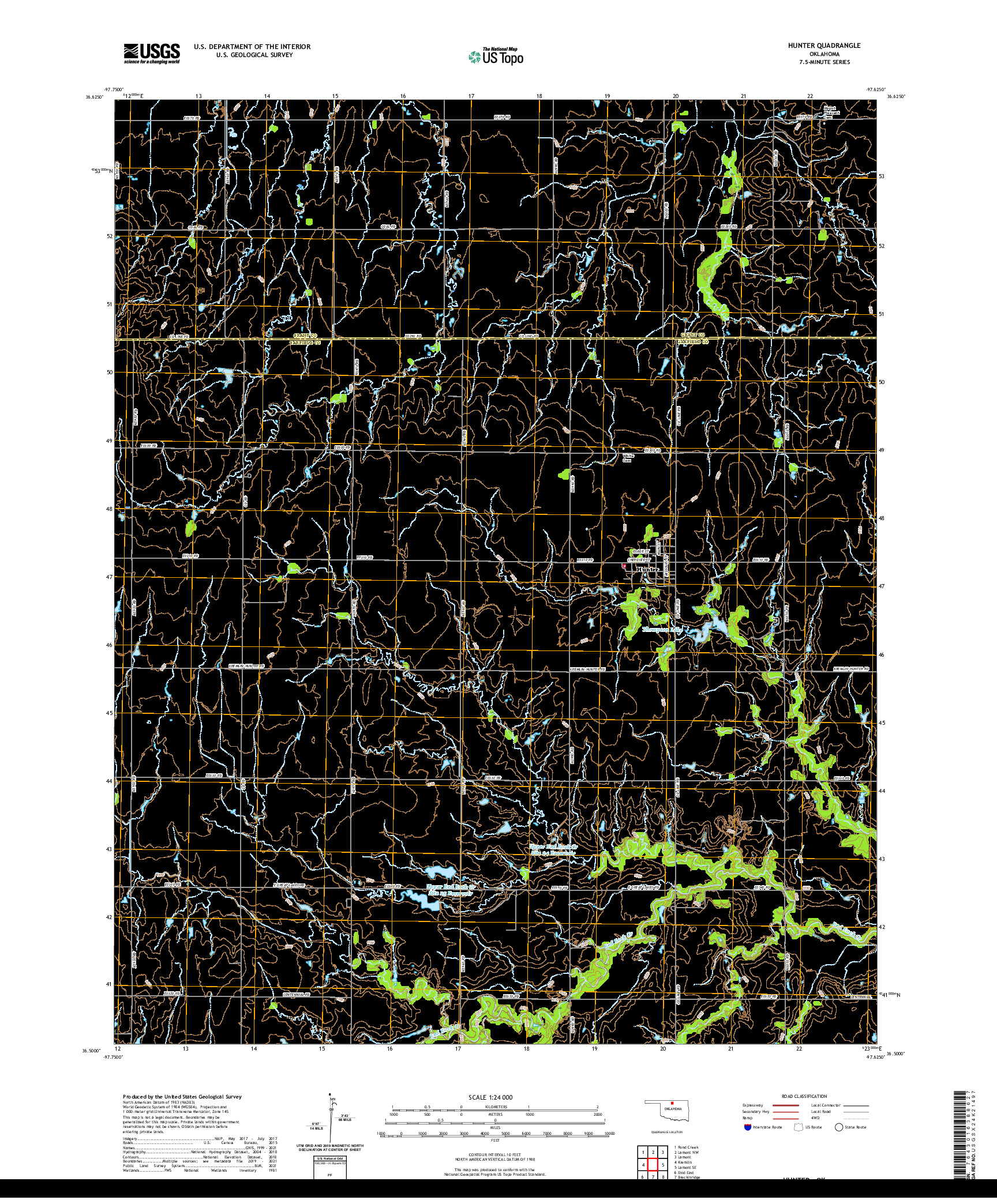 US TOPO 7.5-MINUTE MAP FOR HUNTER, OK