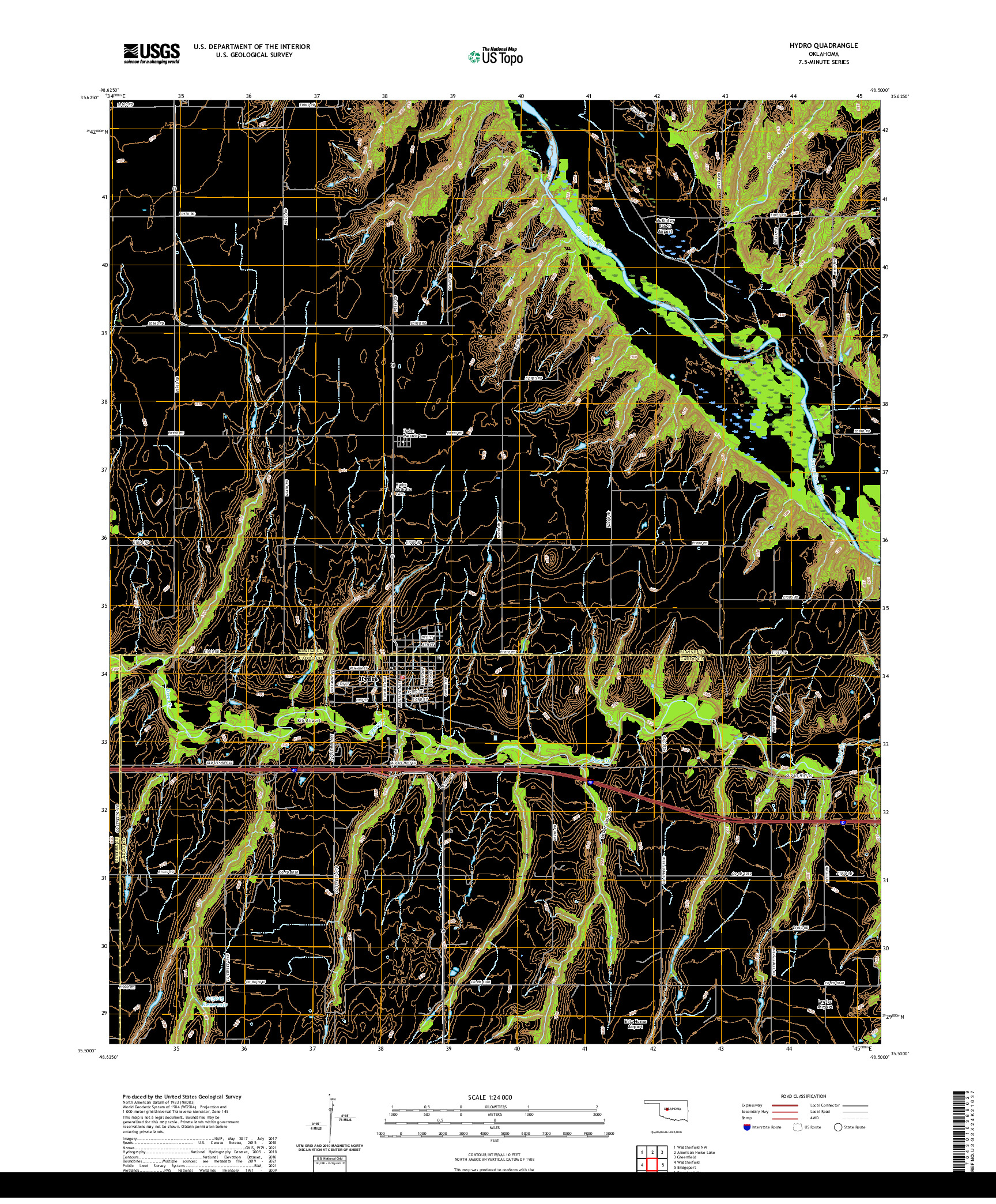 US TOPO 7.5-MINUTE MAP FOR HYDRO, OK