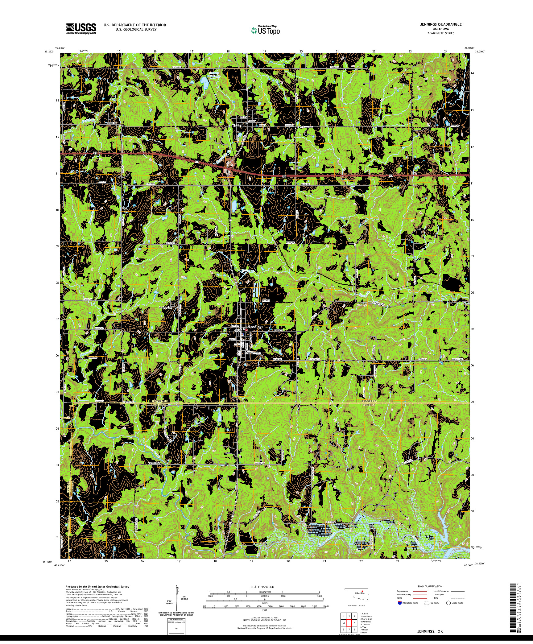 US TOPO 7.5-MINUTE MAP FOR JENNINGS, OK