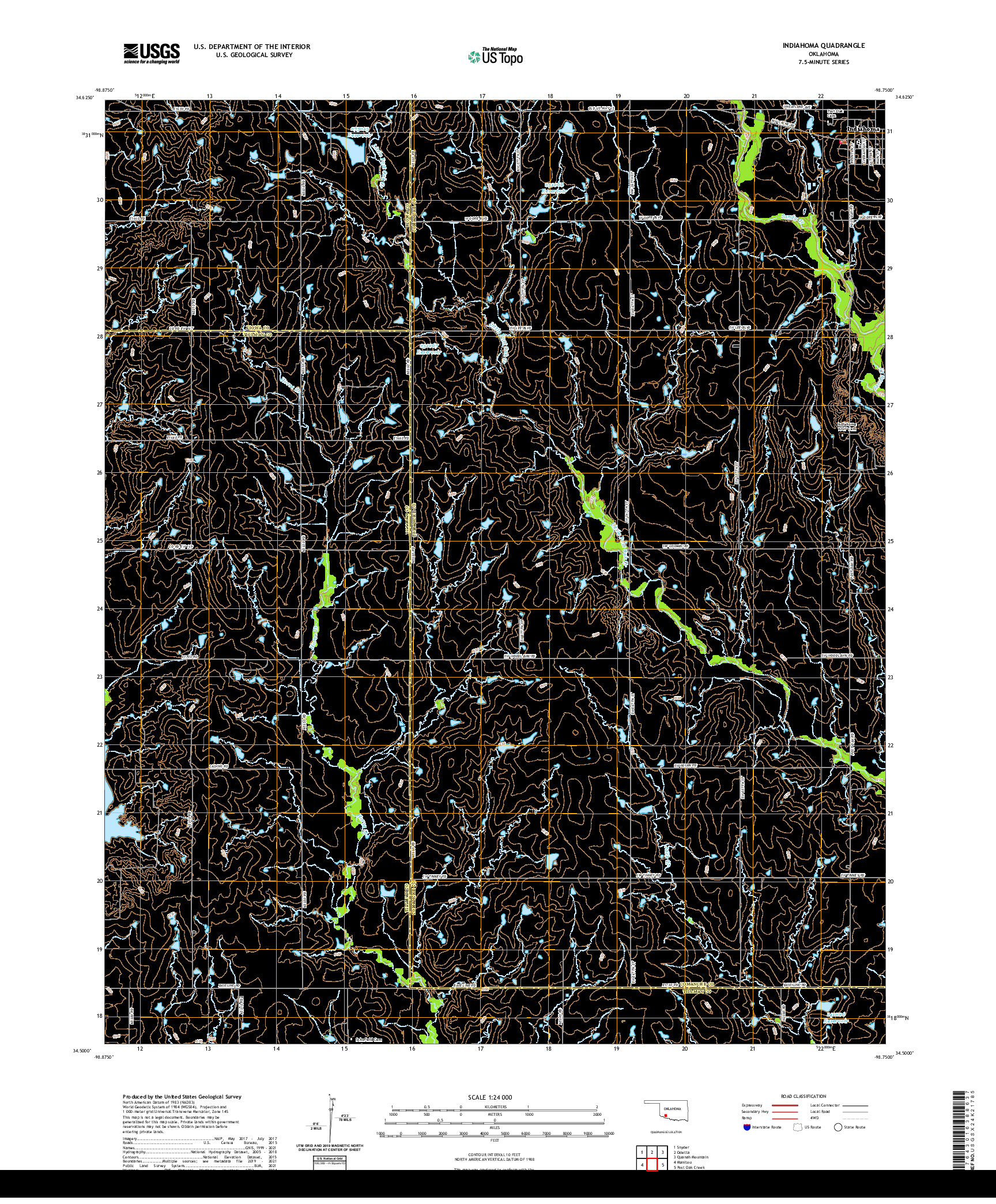 US TOPO 7.5-MINUTE MAP FOR INDIAHOMA, OK