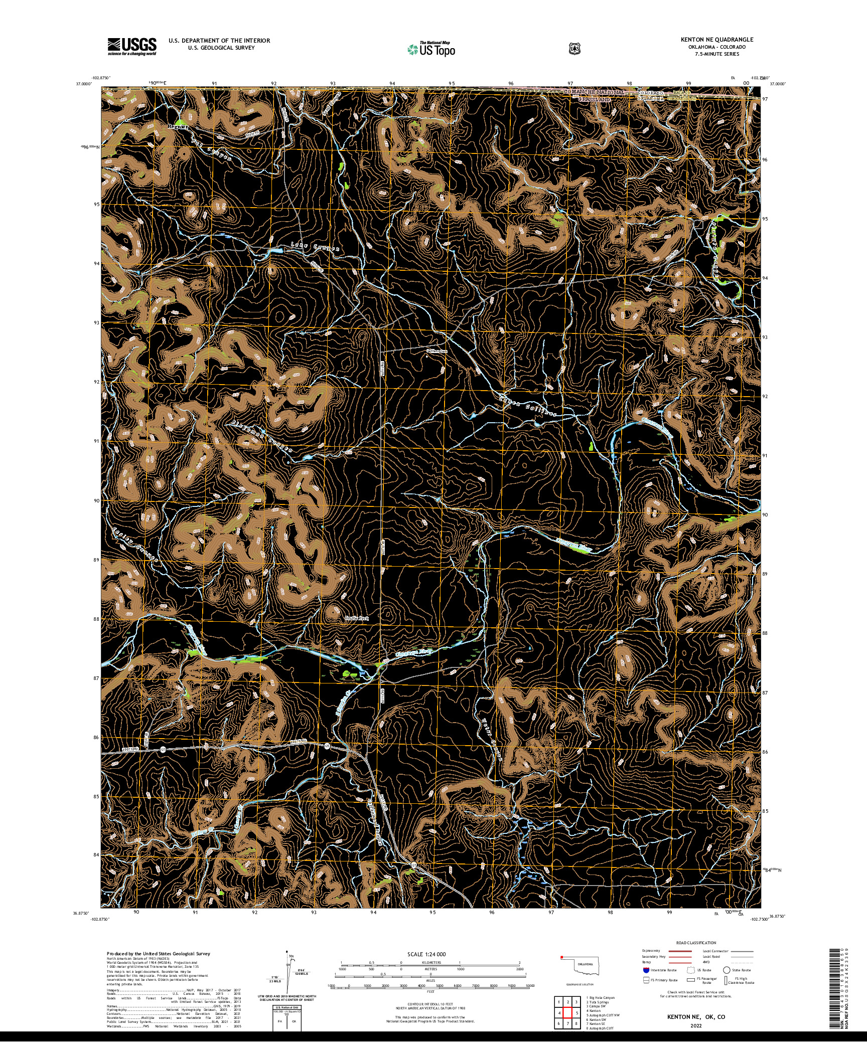 US TOPO 7.5-MINUTE MAP FOR KENTON NE, OK,CO