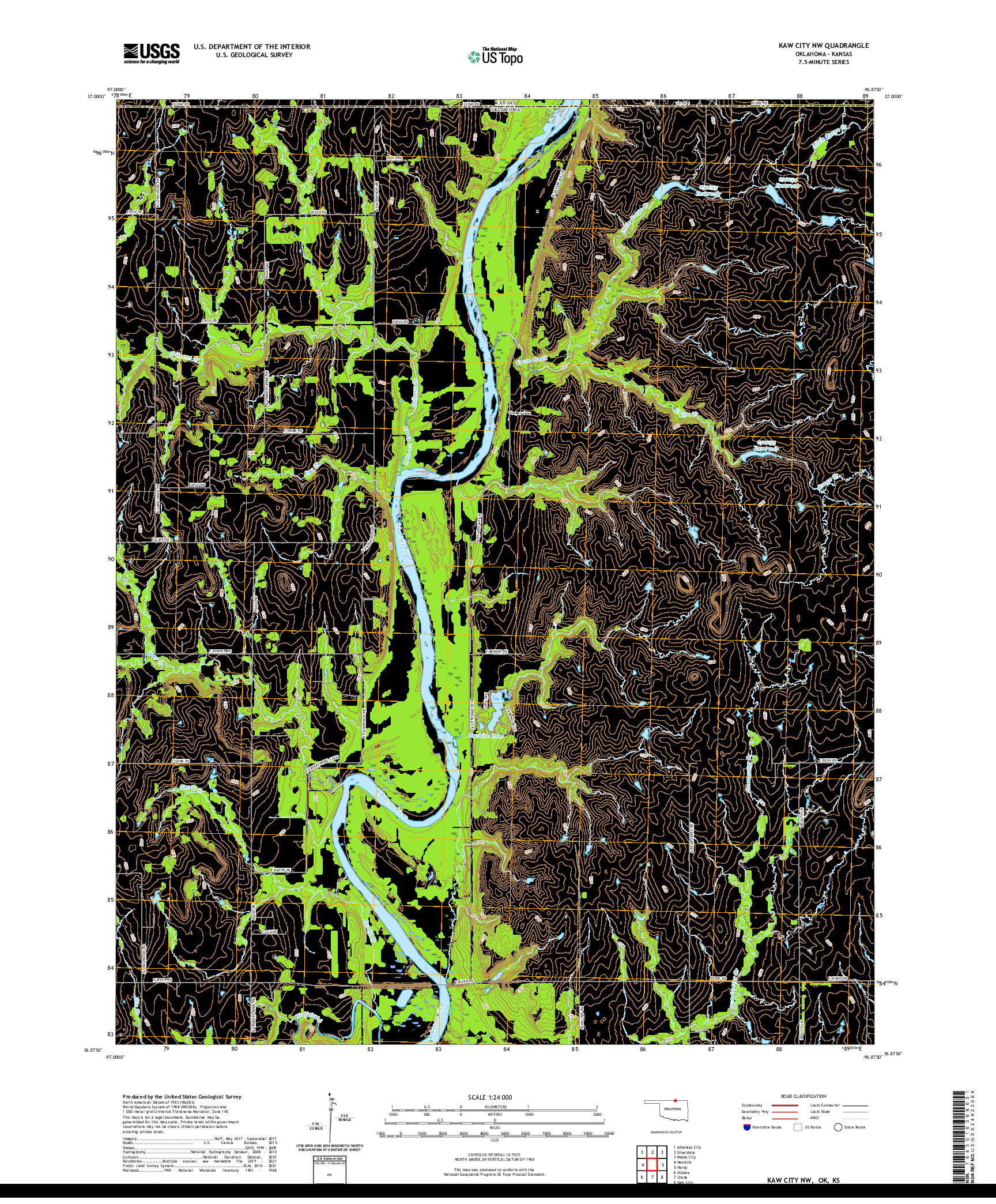 US TOPO 7.5-MINUTE MAP FOR KAW CITY NW, OK,KS