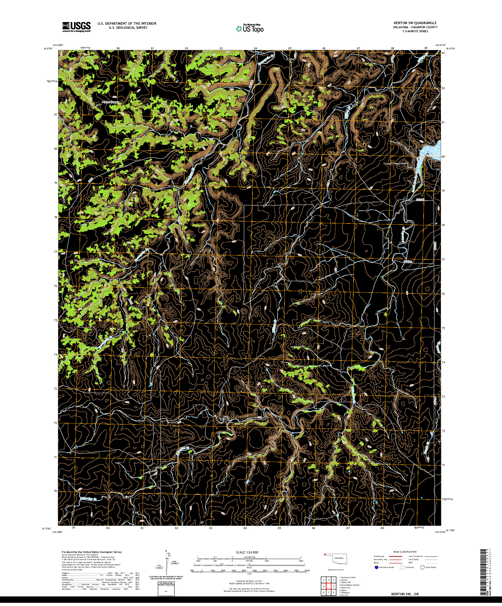 US TOPO 7.5-MINUTE MAP FOR KENTON SW, OK