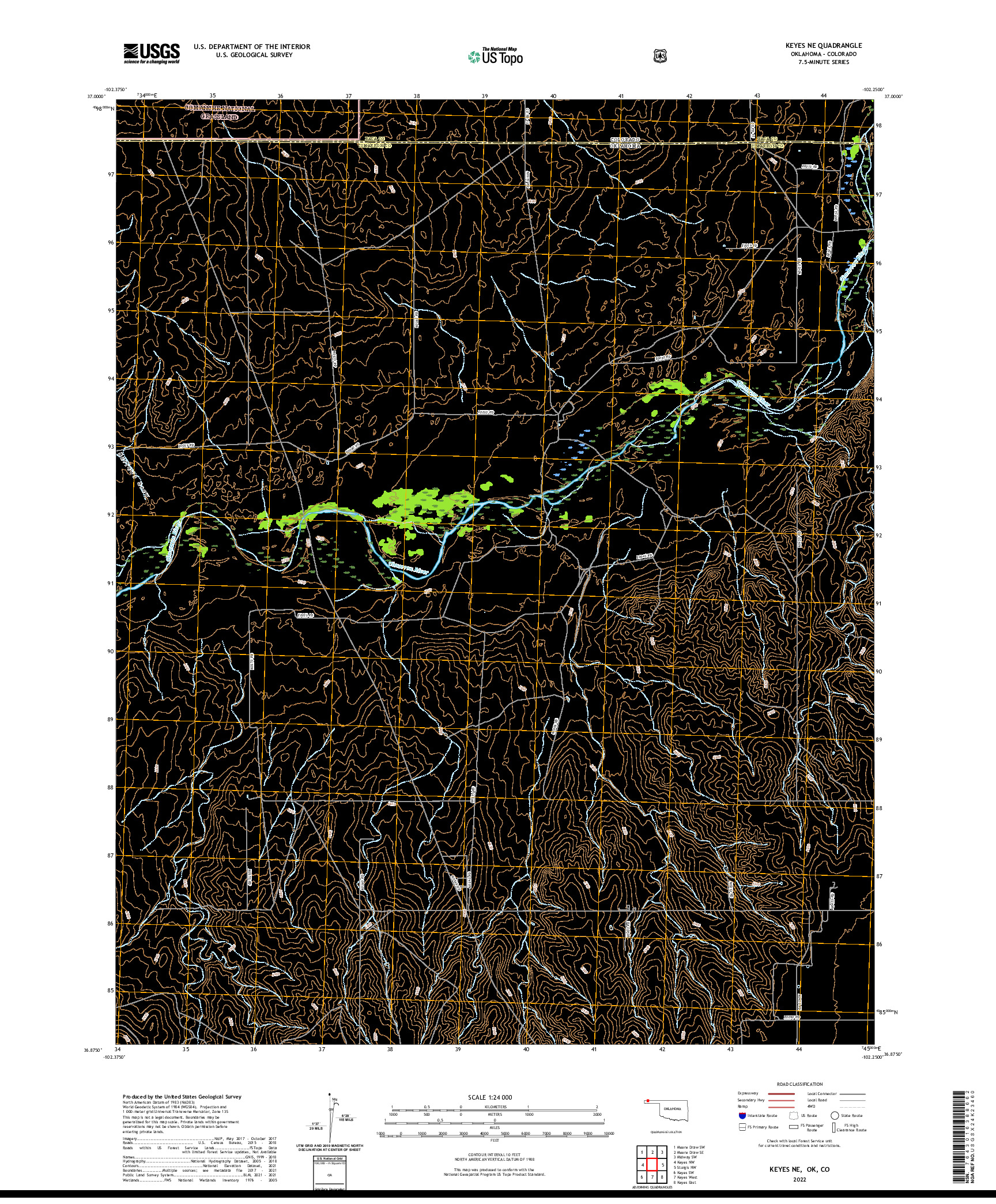 US TOPO 7.5-MINUTE MAP FOR KEYES NE, OK,CO