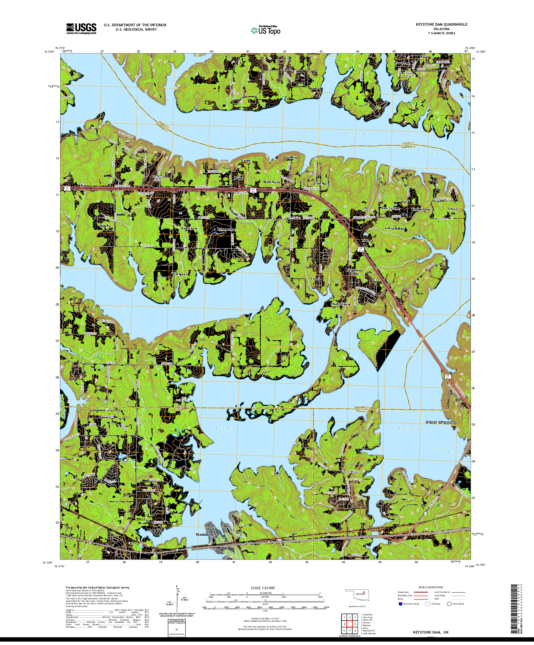 US TOPO 7.5-MINUTE MAP FOR KEYSTONE DAM, OK