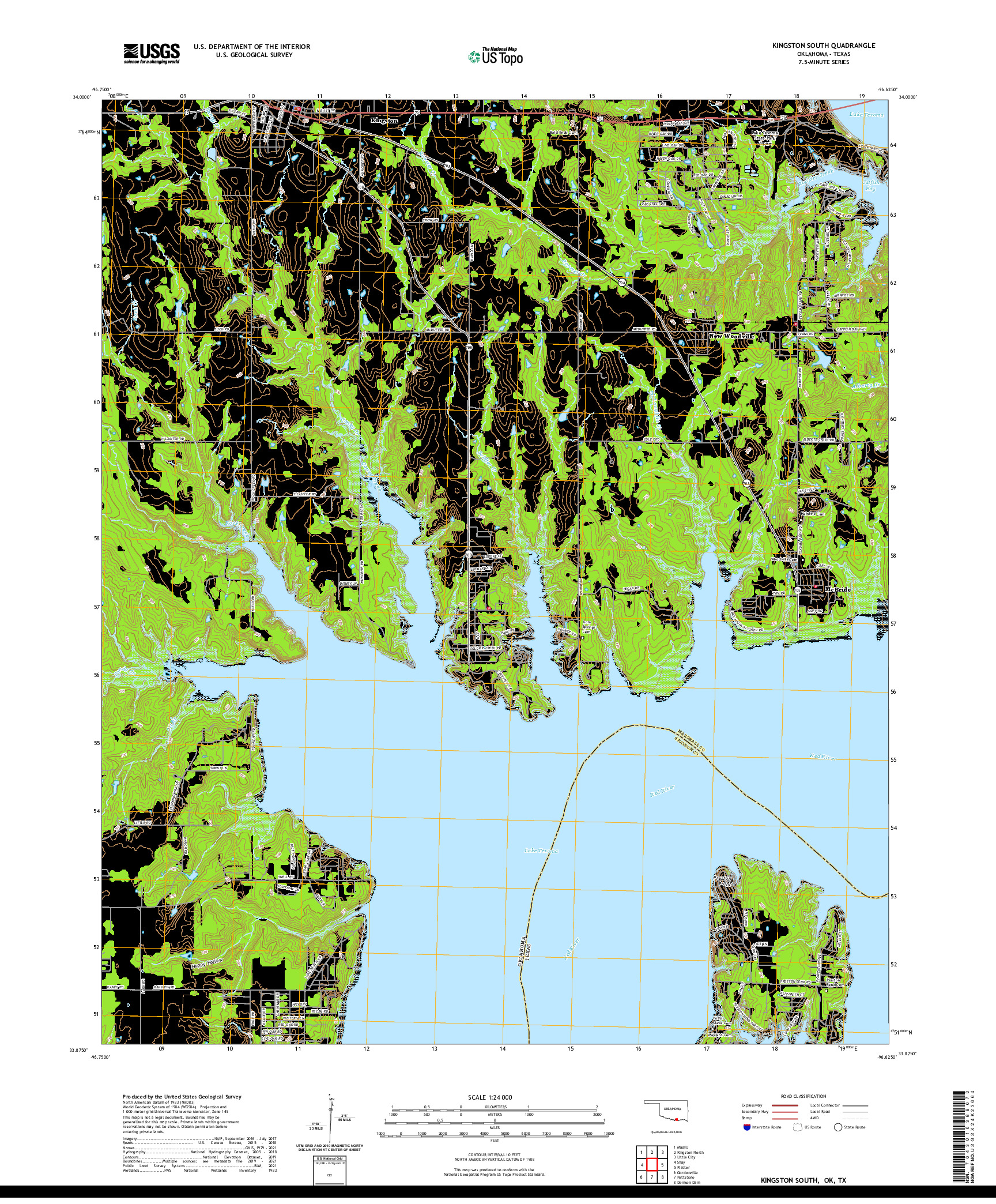 US TOPO 7.5-MINUTE MAP FOR KINGSTON SOUTH, OK,TX