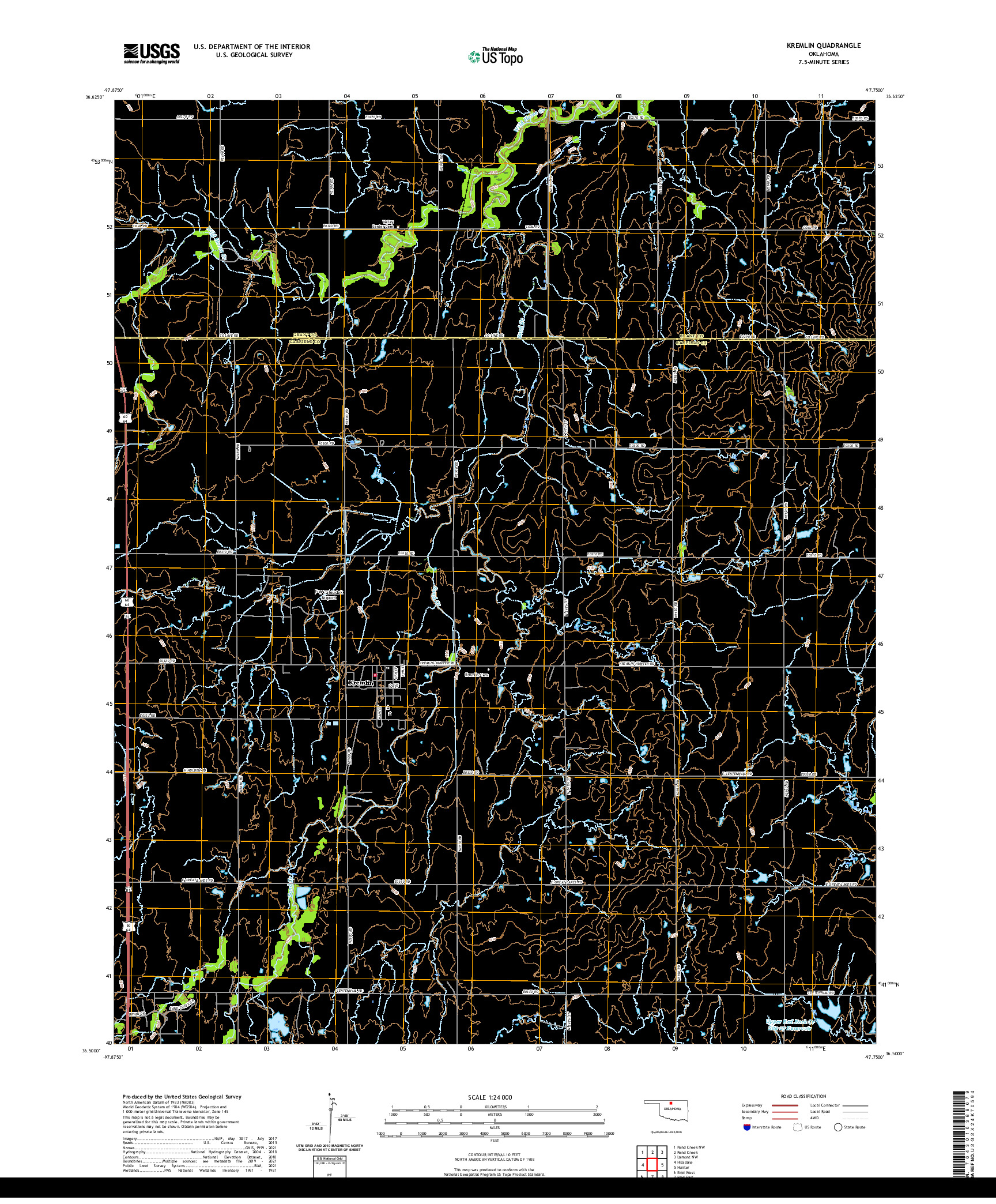 US TOPO 7.5-MINUTE MAP FOR KREMLIN, OK